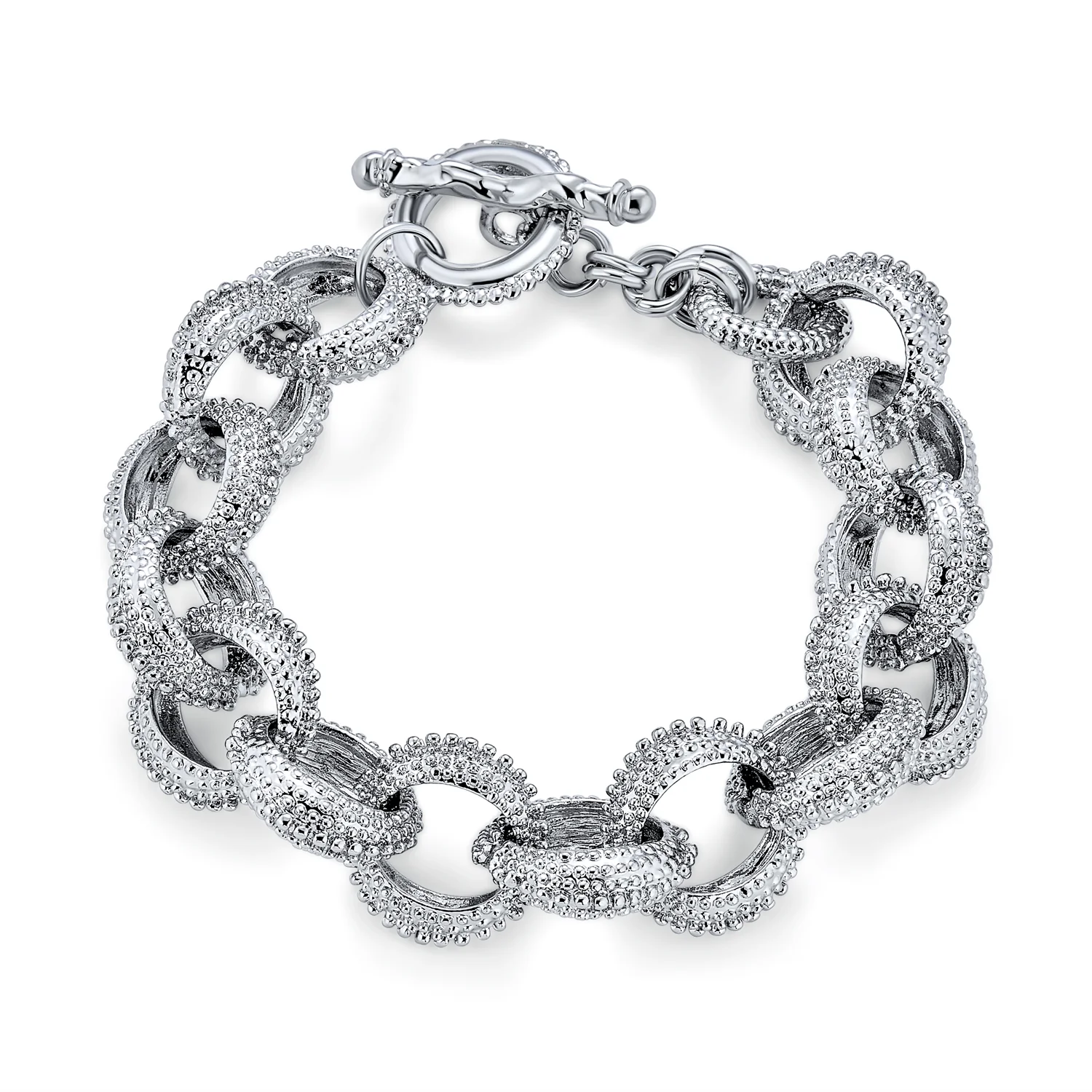 Set of 2 Large Oval Links Chunky Chain Link Bracelet Toggle Clasp Gold Plated - Image 2