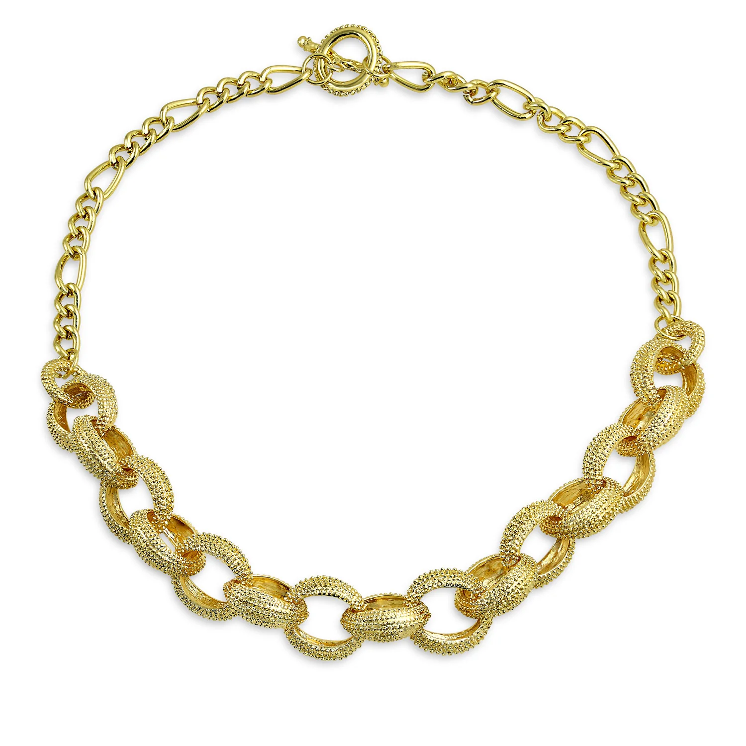 Chunky Oval Link Collar Necklace Toggle Clasp in Matte Gold