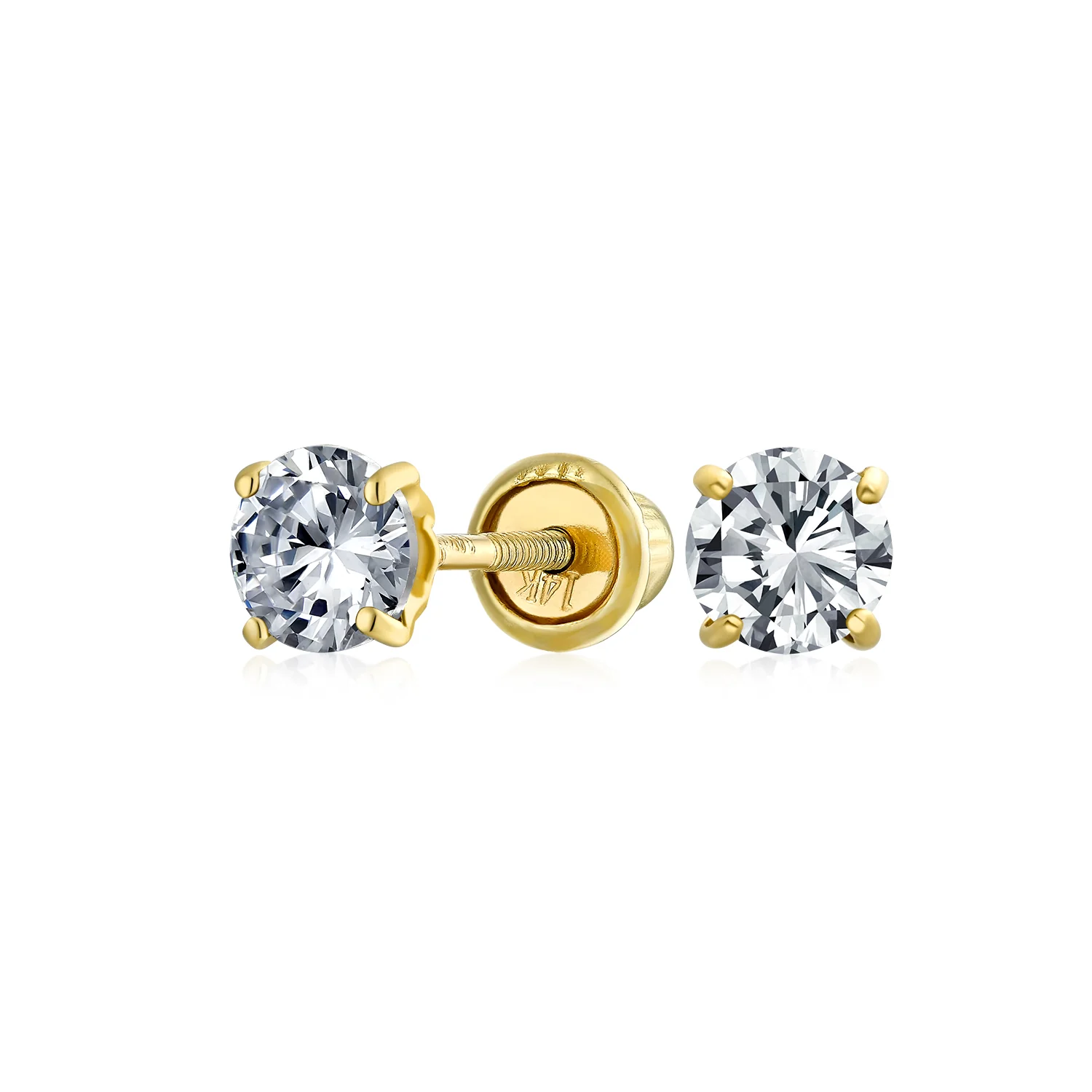 Classic Tiny .25CT Solitaire Cubic Zirconia 14K Gold Stud Earrings 3MM CZ