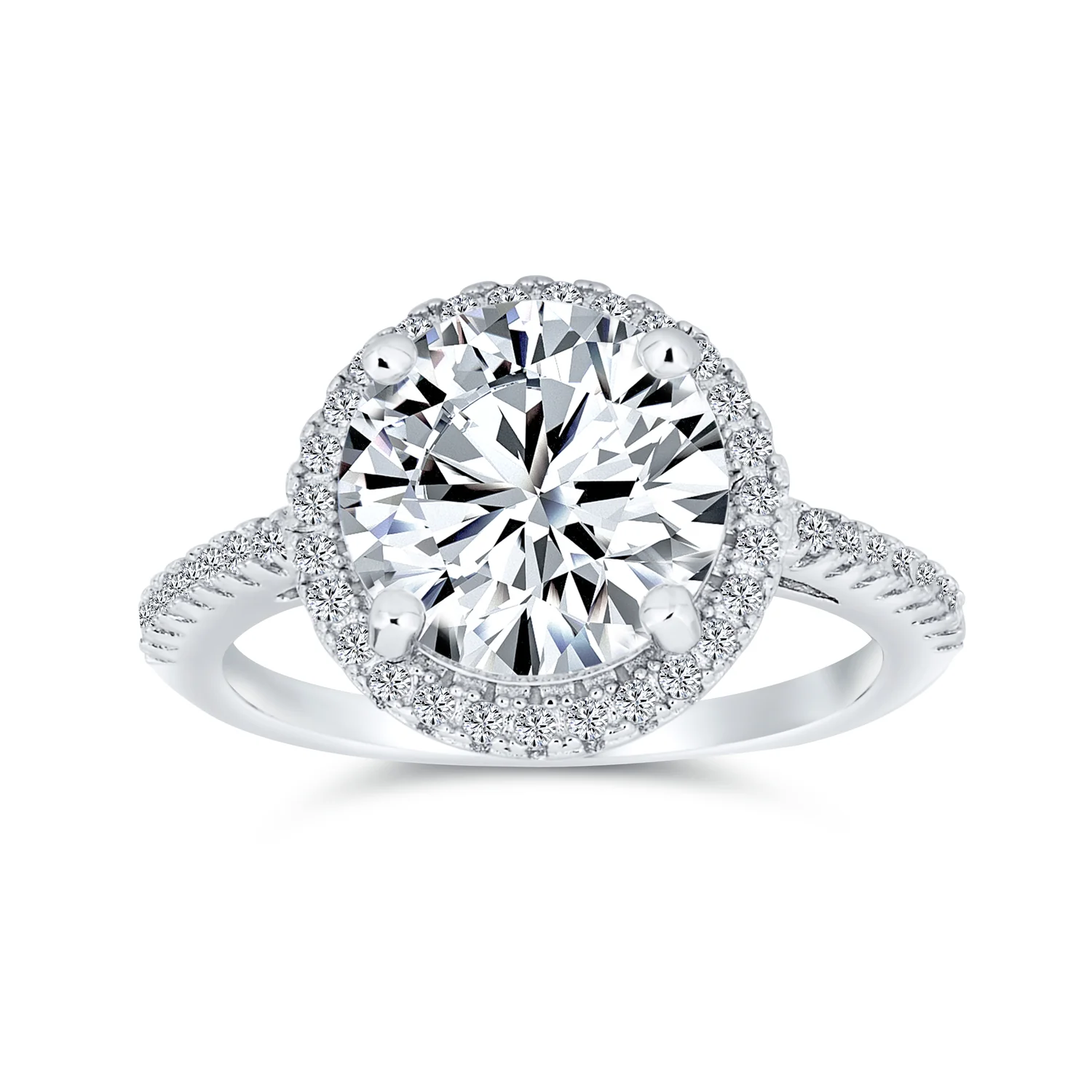 Classic 3CT Clear Yellow CZ Round Solitaire Halo Engagement Ring .925 Sterling Silver Thin Pave Band
