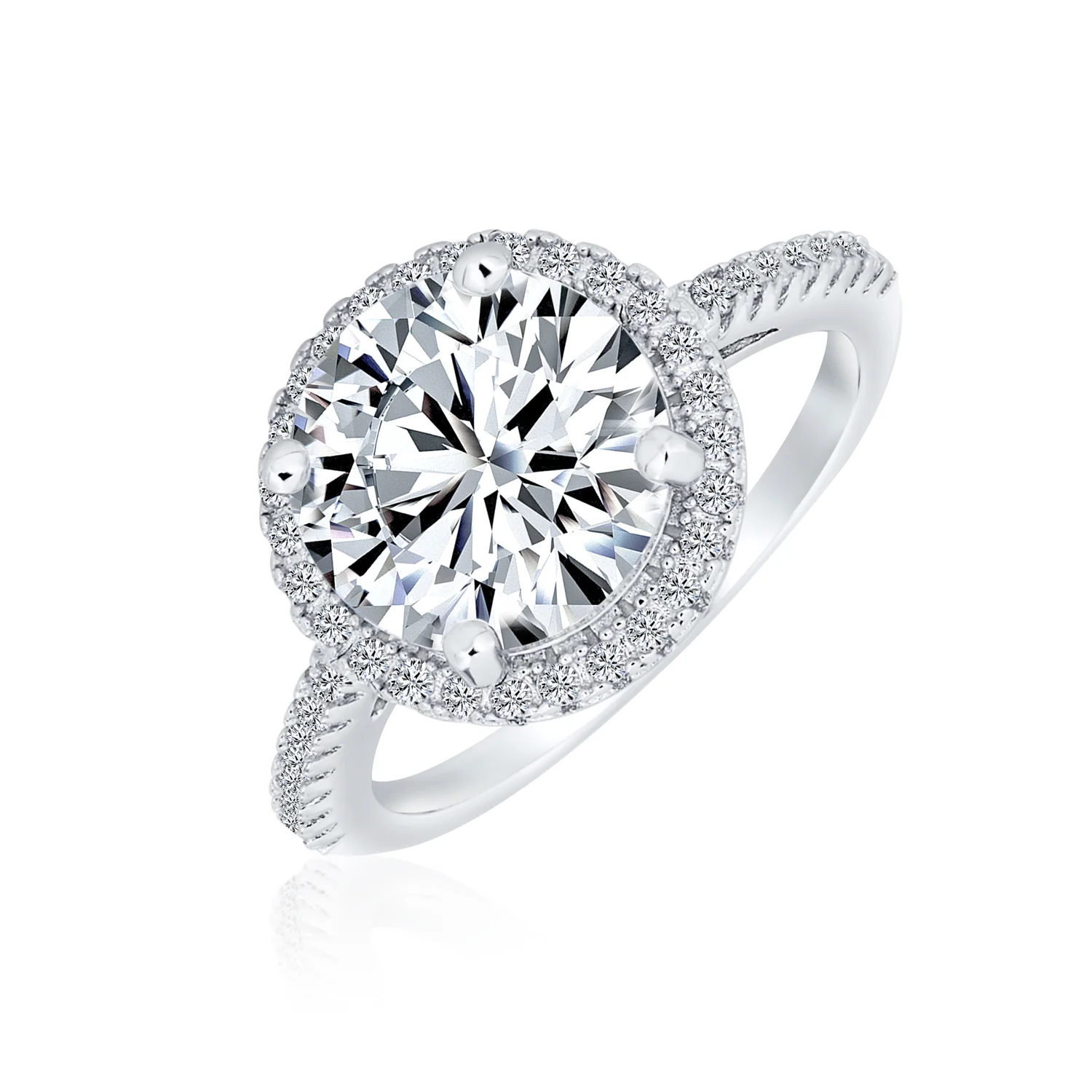 Classic 3CT Clear Yellow CZ Round Solitaire Halo Engagement Ring .925 Sterling Silver Thin Pave Band - Image 3