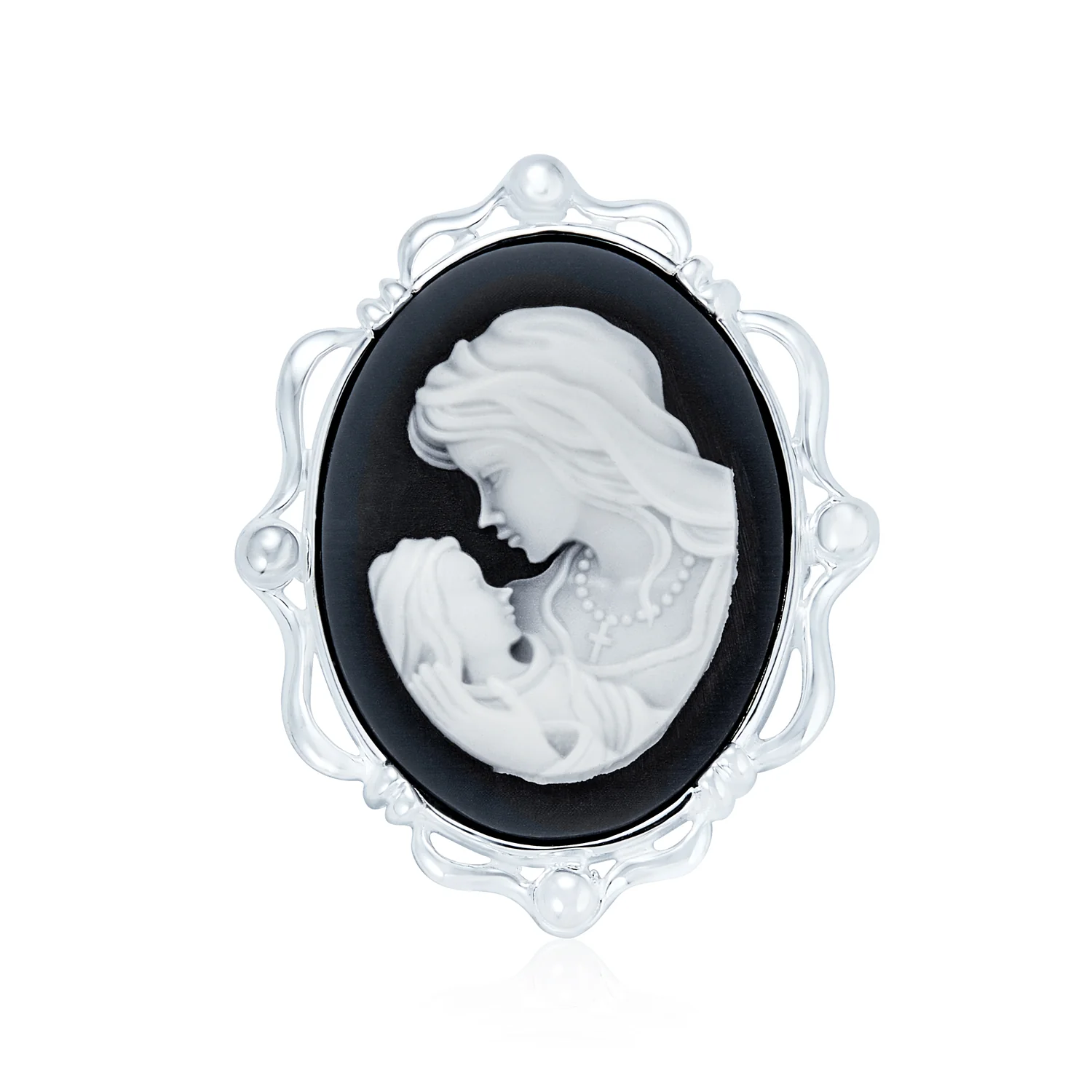 Classic Antique Brooche Pin Blue White Victorian Lady Cameo Pendant & Necklace - Image 2