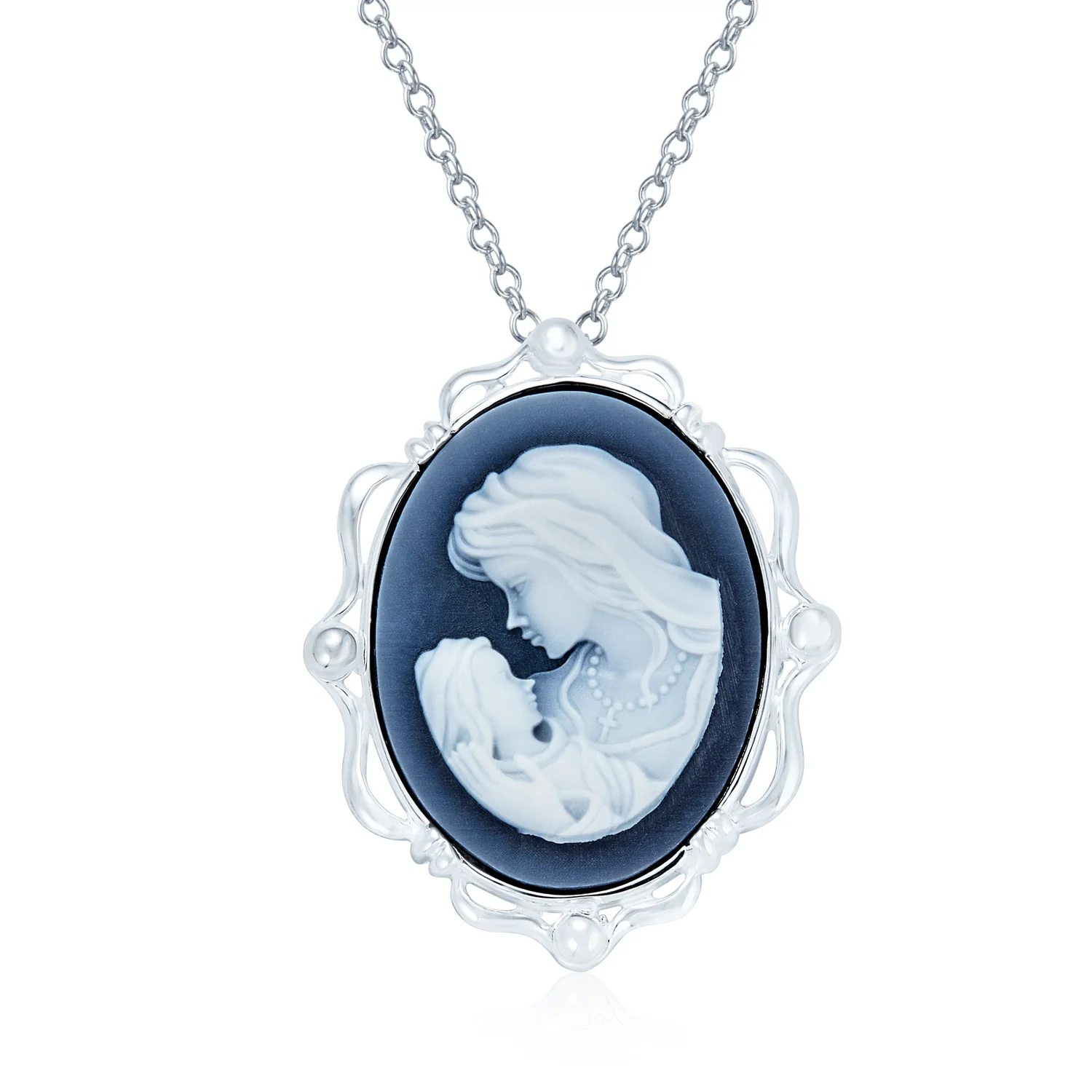 Classic Antique Brooche Pin Blue White Victorian Lady Cameo Pendant & Necklace - Image 5