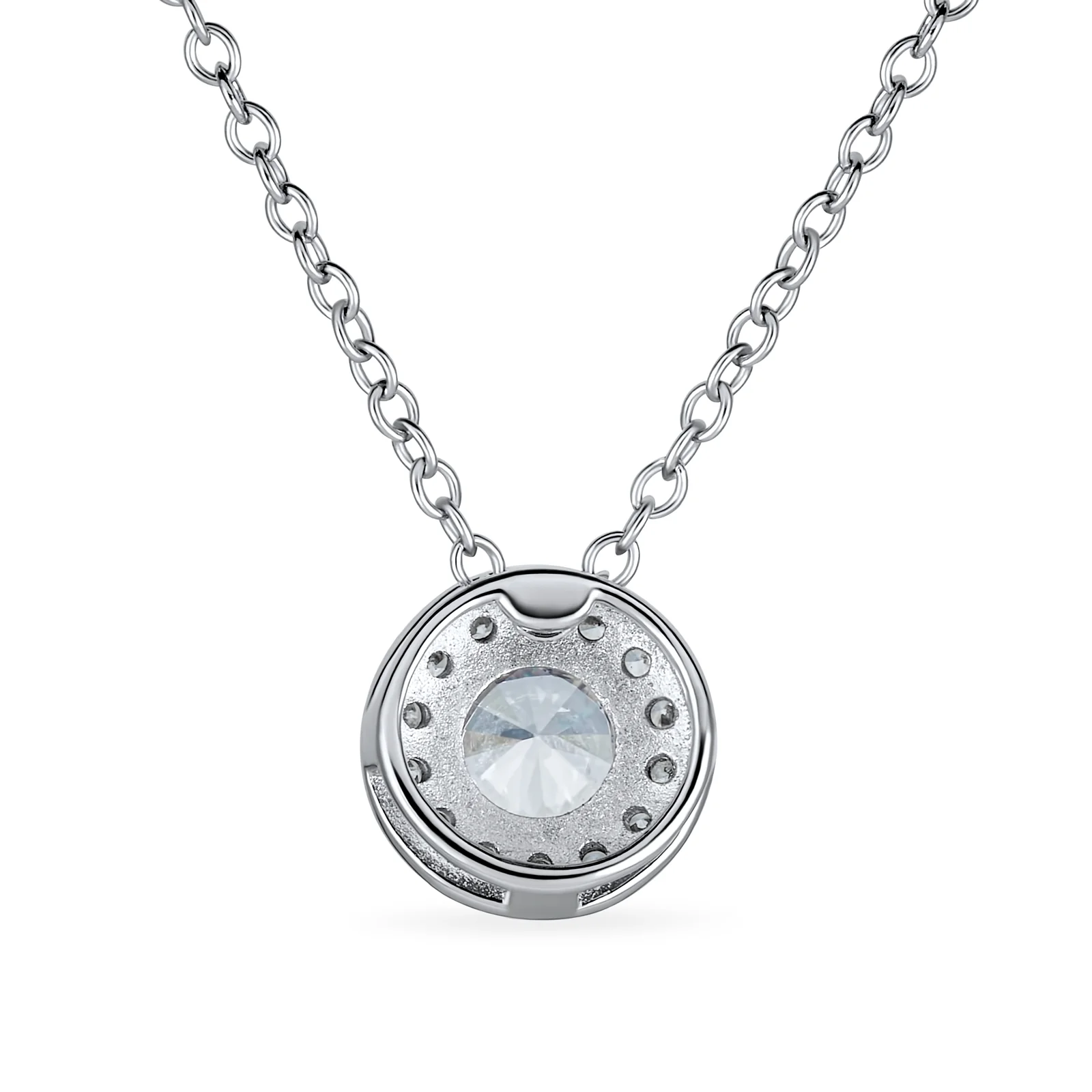Classic Art Deco Style CZ Halo Circle Rosette Solitaire Pendant Cubic Zirconia .925 Sterling Silver - Image 2