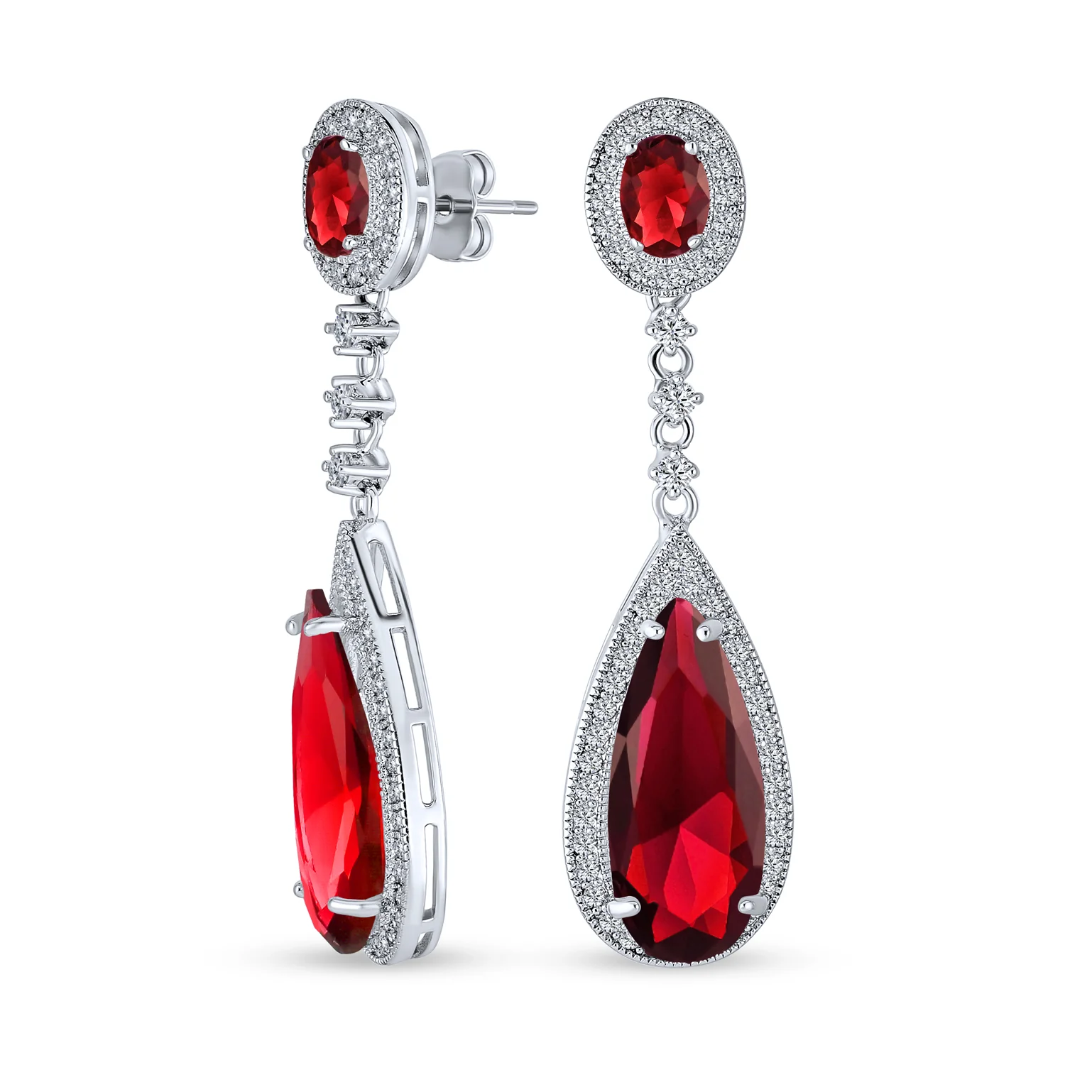 Classic Art Deco CZ Dangle Chandelier Earrings for Bridal Party Prom Silver - Image 2