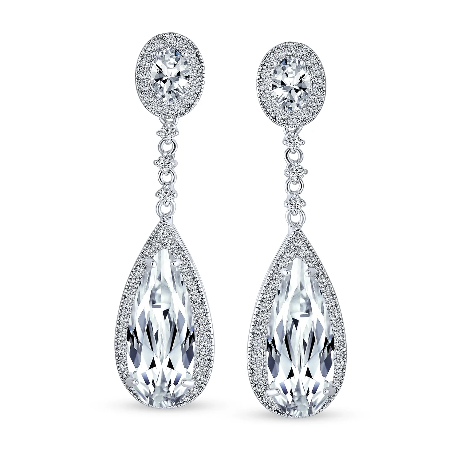 Classic Art Deco CZ Dangle Chandelier Earrings for Bridal Party Prom Silver - Image 4