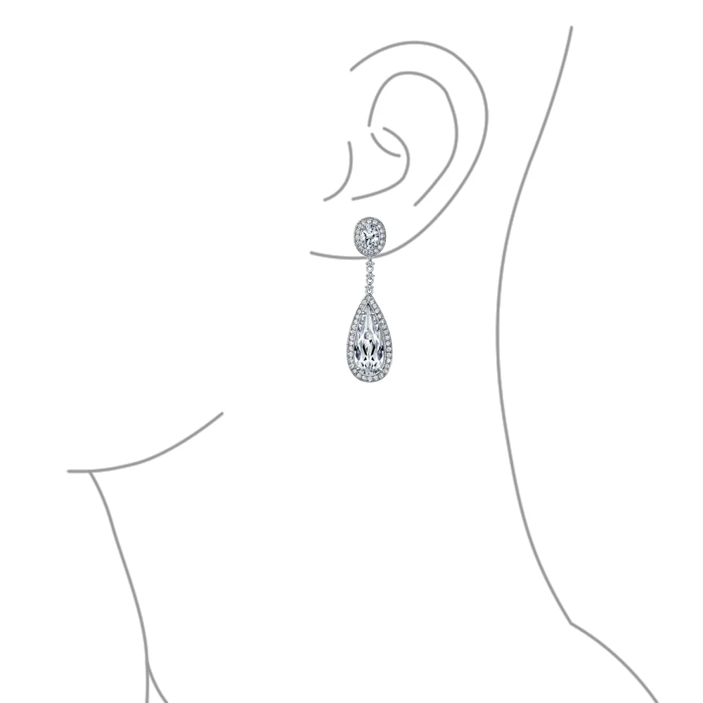 Classic Art Deco CZ Dangle Chandelier Earrings for Bridal Party Prom Silver - Image 7