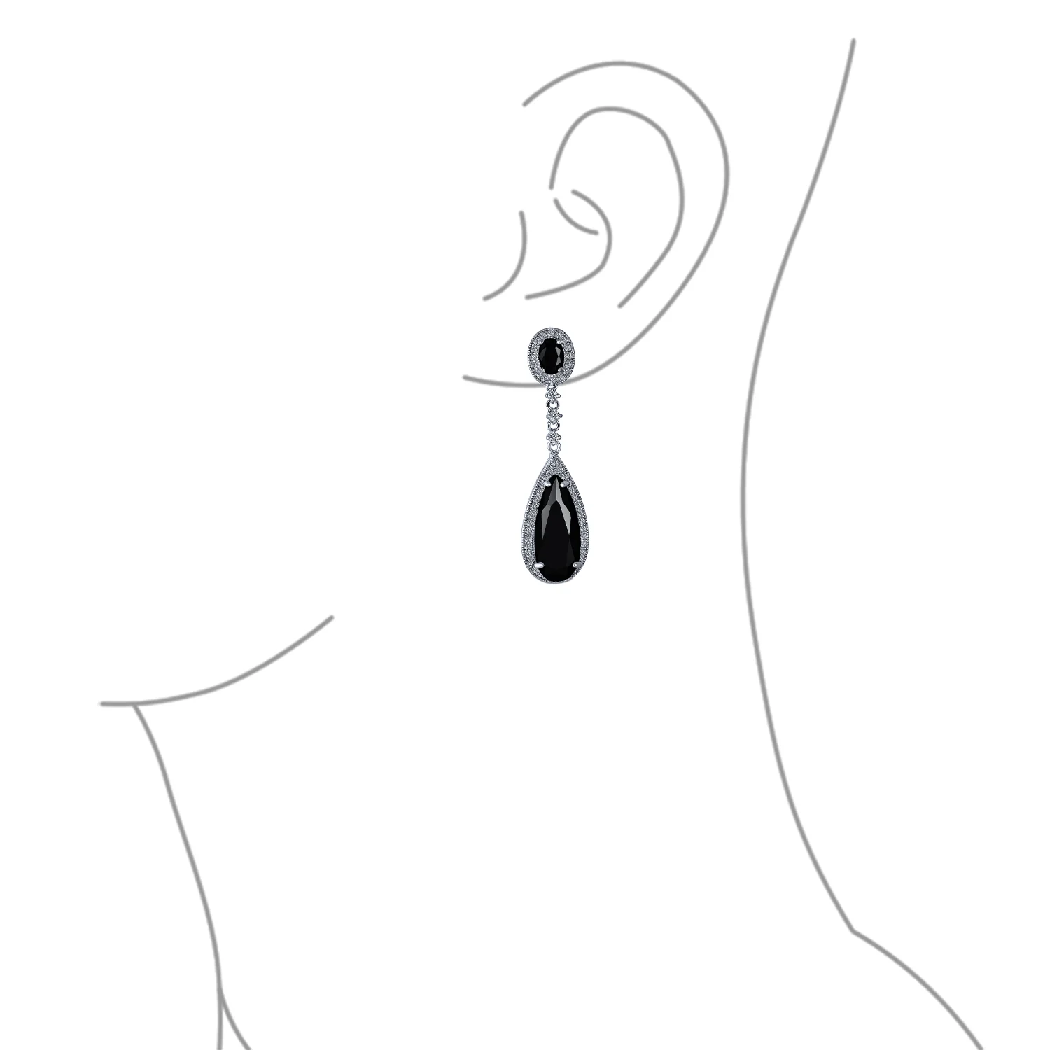 Classic Art Deco CZ Dangle Chandelier Earrings for Bridal Party Prom Silver - Image 9