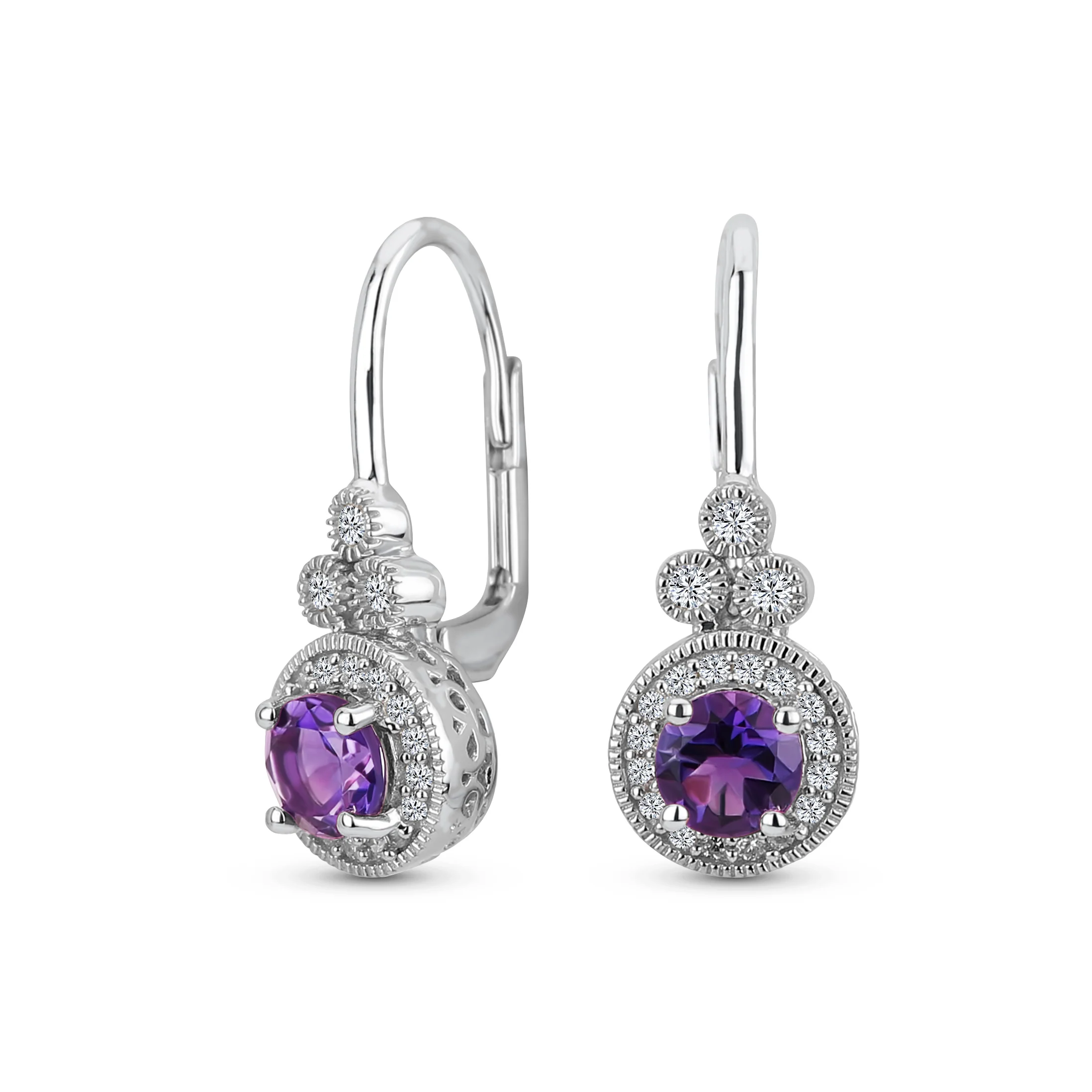Art Deco Style Halo Circle Circlet Solitaire Synthetic Stone Drop Earrings .925 Sterling Silver