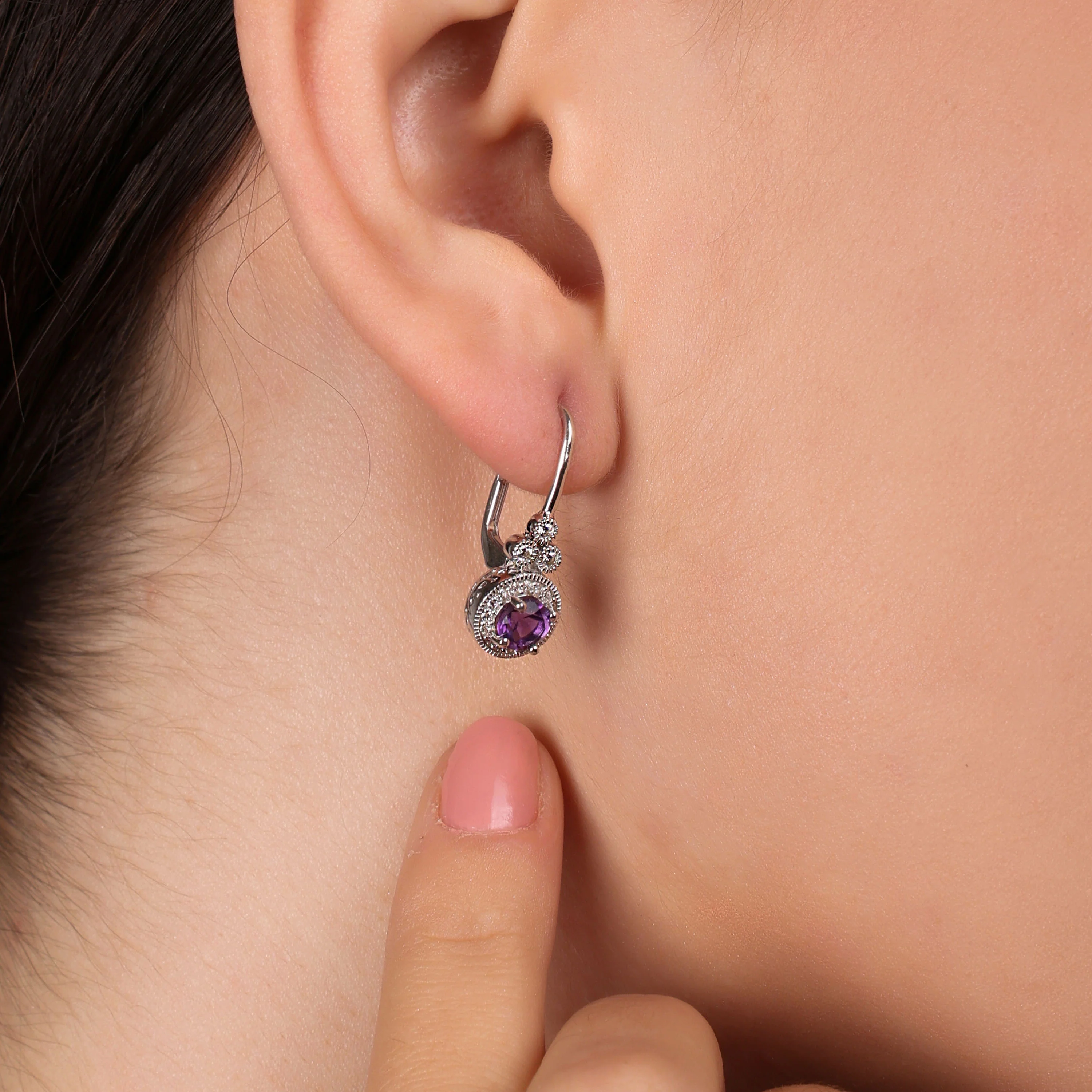 Art Deco Style Halo Circle Circlet Solitaire Synthetic Stone Drop Earrings .925 Sterling Silver - Image 9