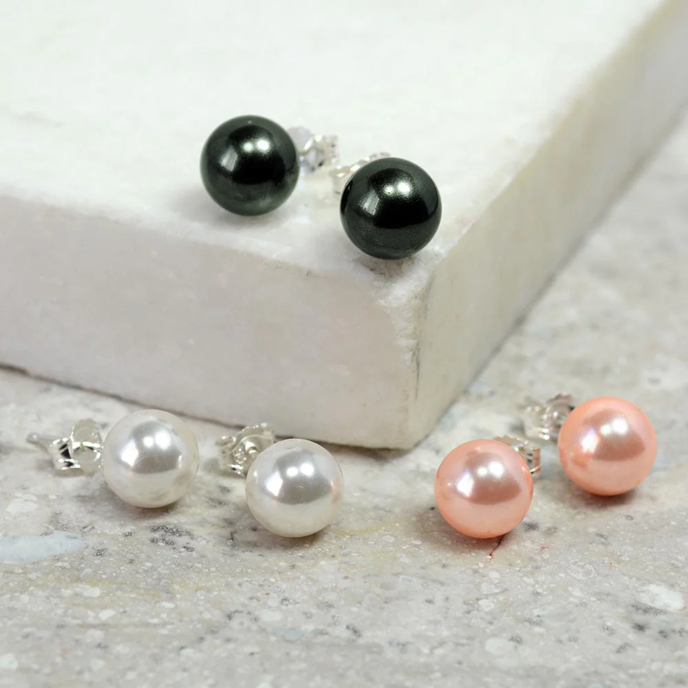 Classic Black Peacock Simulated Pearl Drop Ball Earrings  Sterling Silver - Image 5