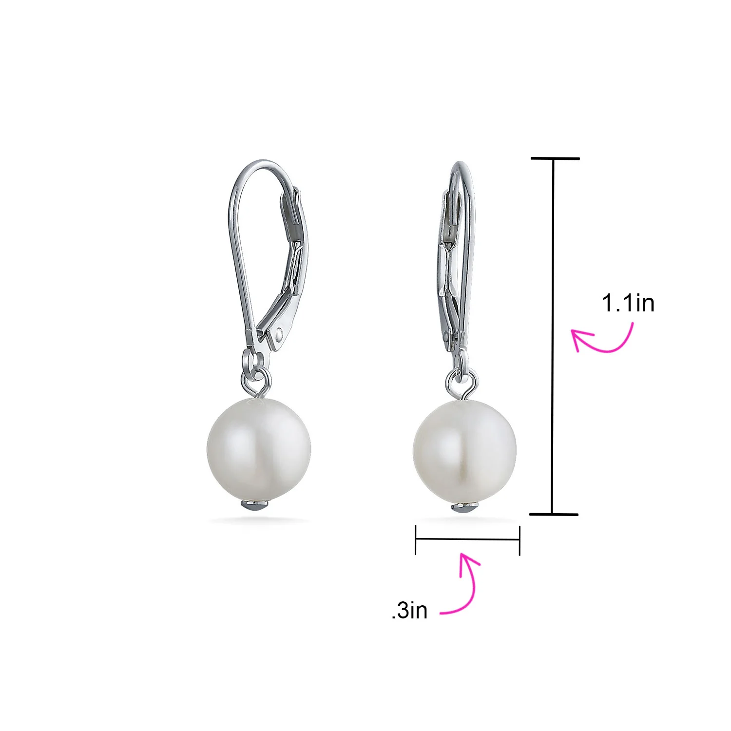 Classic Black White Pink Pearl Drop Ball Earrings Sterling Silver Leverback - Image 10