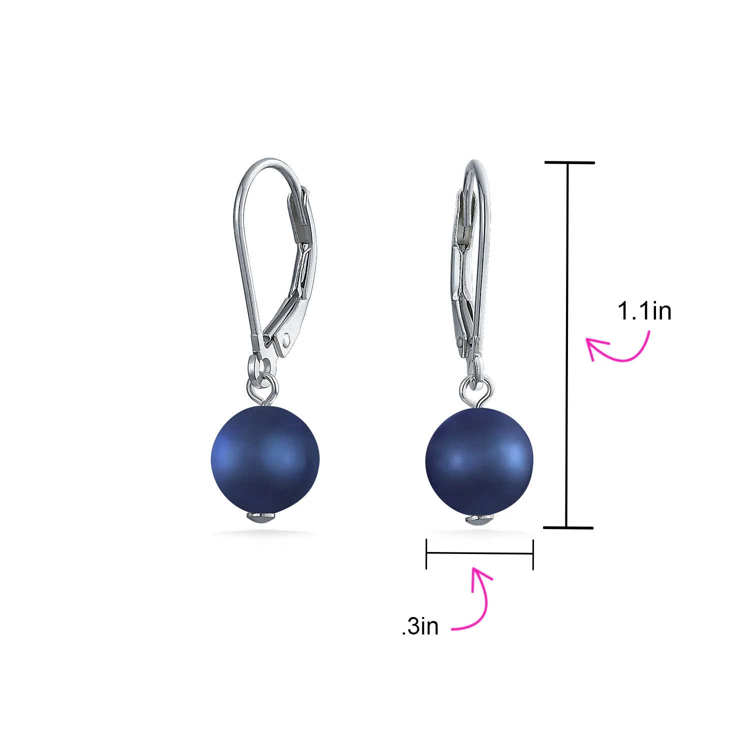 Classic Black White Pink Pearl Drop Ball Earrings Sterling Silver Leverback - Image 11