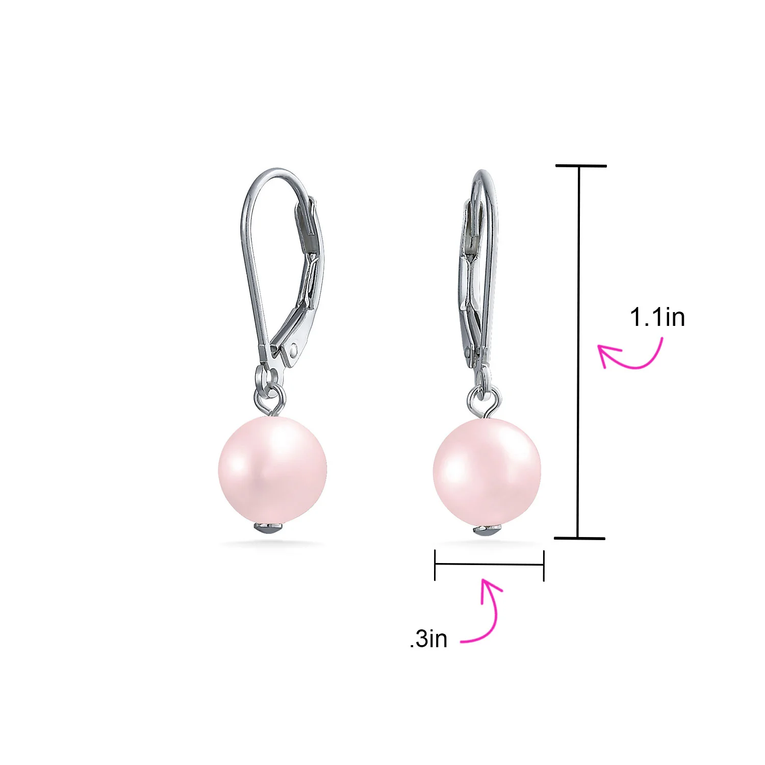 Classic Black White Pink Pearl Drop Ball Earrings Sterling Silver Leverback - Image 12