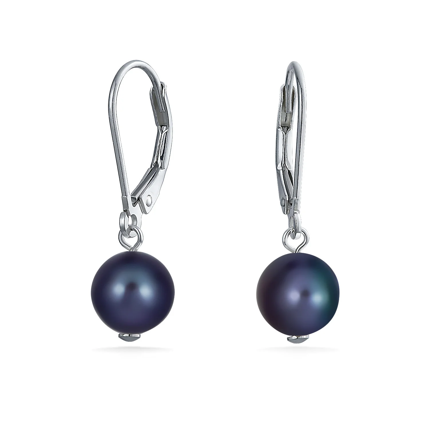Classic Black White Pink Pearl Drop Ball Earrings Sterling Silver Leverback - Image 2