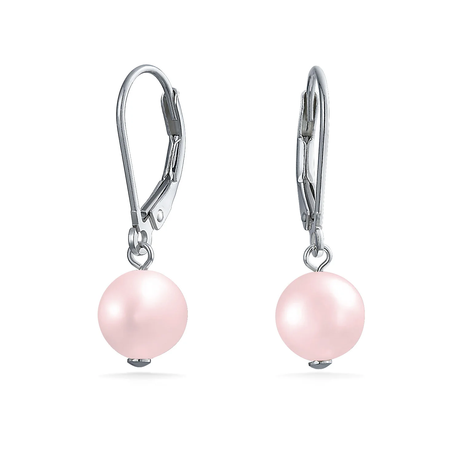 Classic Black White Pink Pearl Drop Ball Earrings Sterling Silver Leverback - Image 3