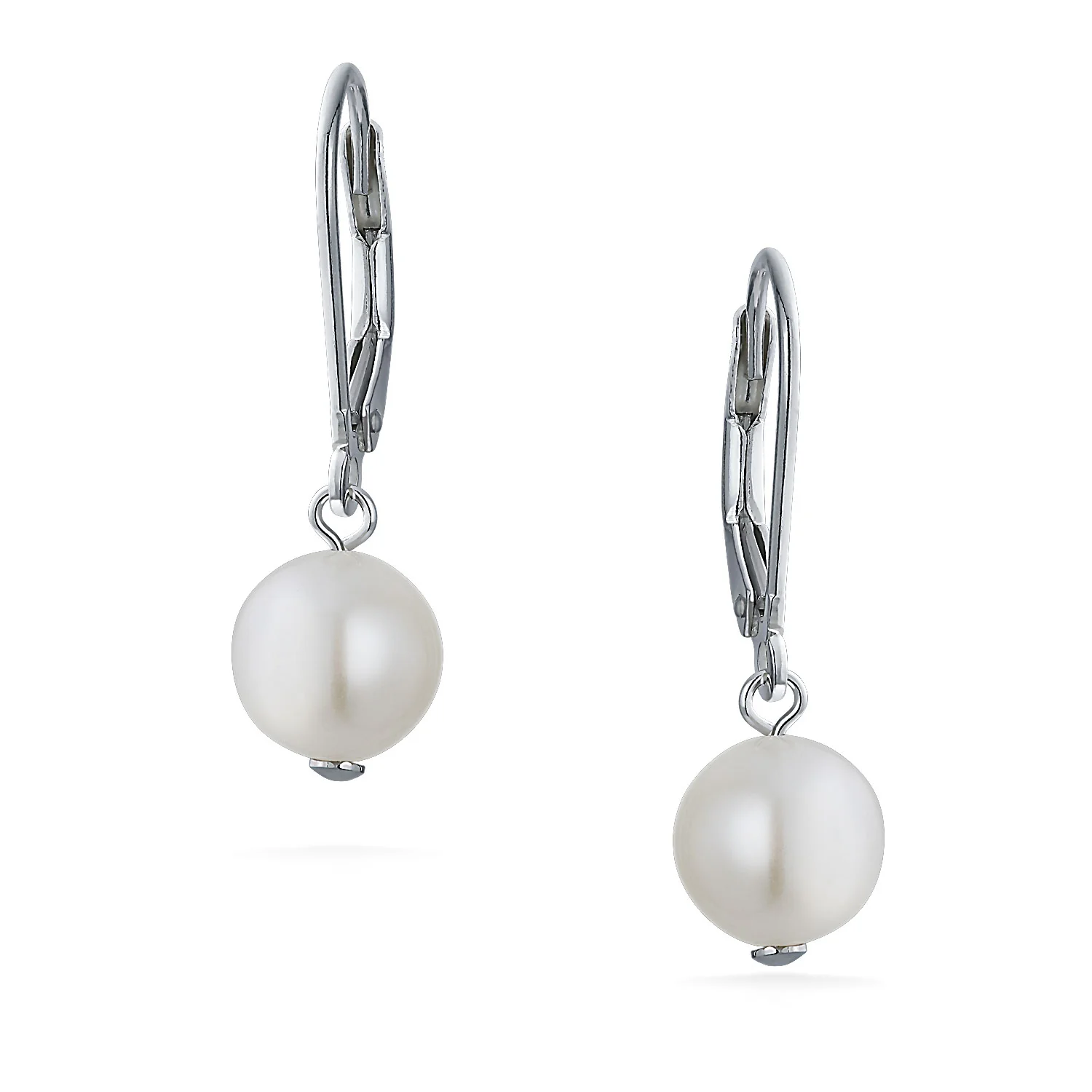 Classic Black White Pink Pearl Drop Ball Earrings Sterling Silver Leverback - Image 4