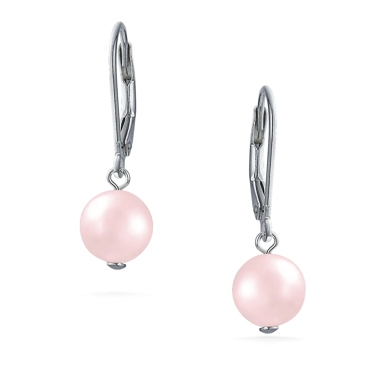 Classic Black White Pink Pearl Drop Ball Earrings Sterling Silver Leverback - Image 6