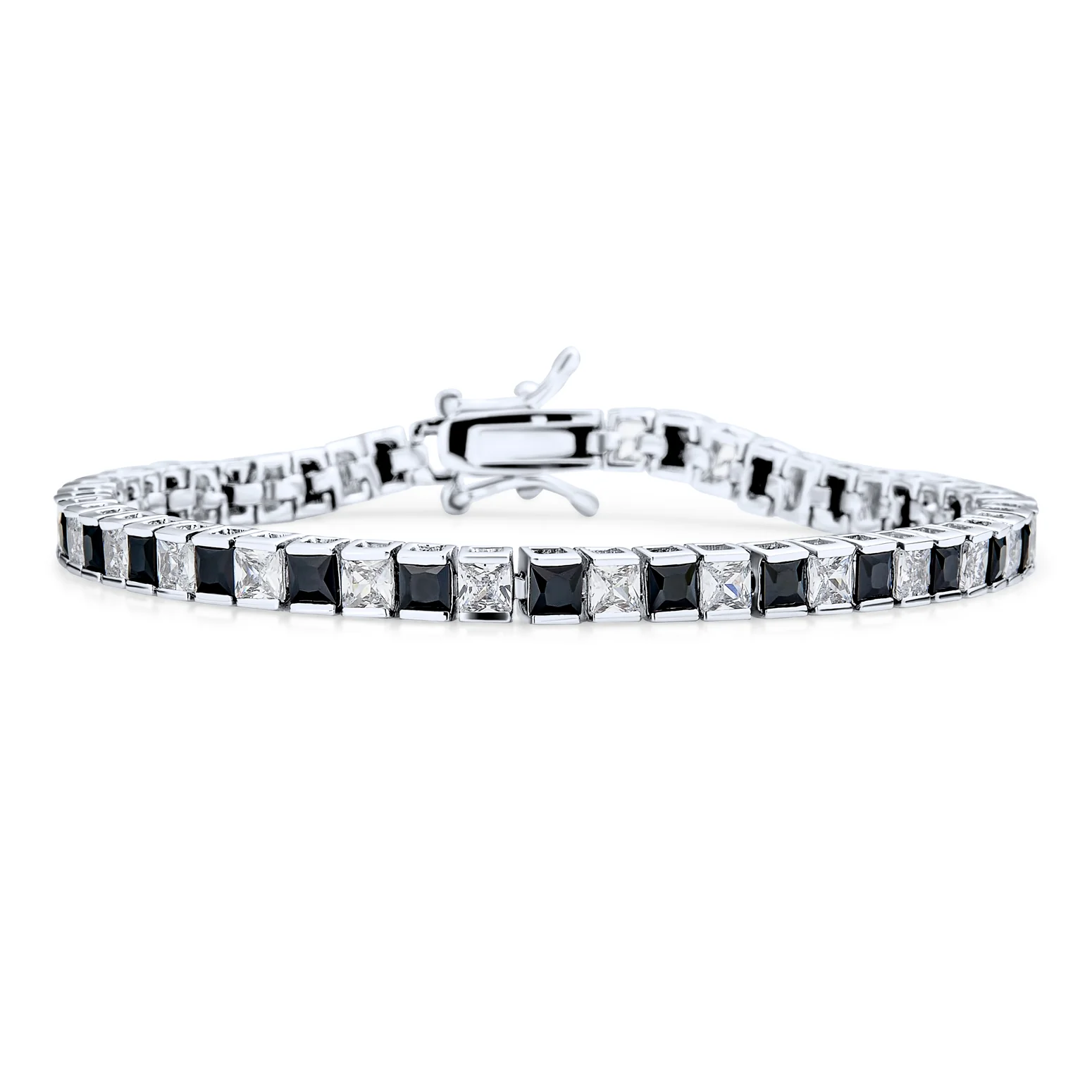 Classic Cubic Zirconia 20CT Princess Cut CZ Black White Tennis Bracelet