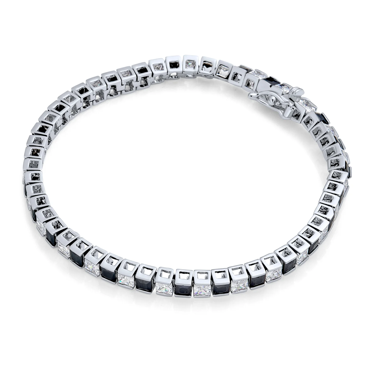 Classic Cubic Zirconia 20CT Princess Cut CZ Black White Tennis Bracelet - Image 2