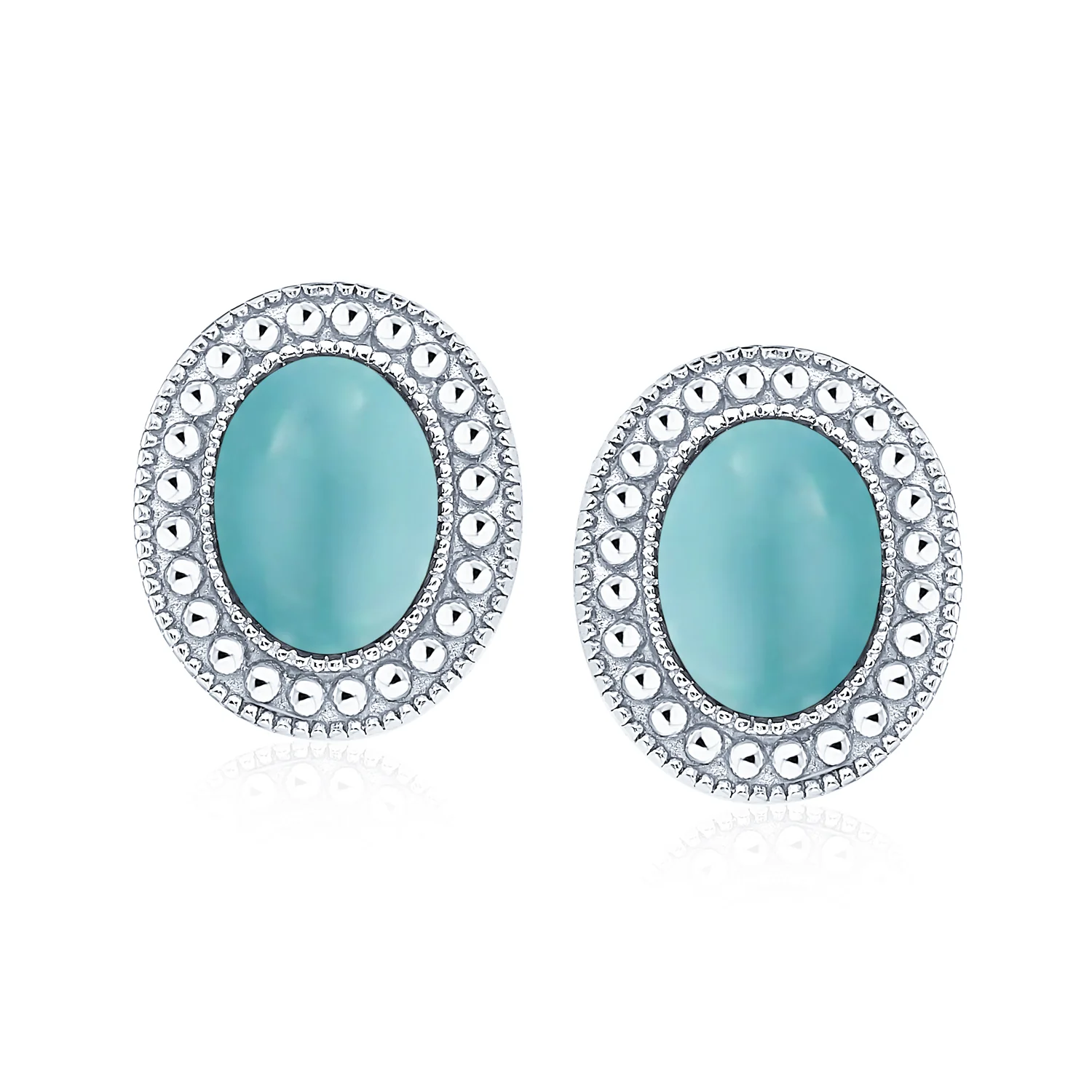 Classic Black Onyx Semi Precious Gemstone Milgrain Bezel Halo Oval Stud Earrings .925 Sterling Silver - Image 3