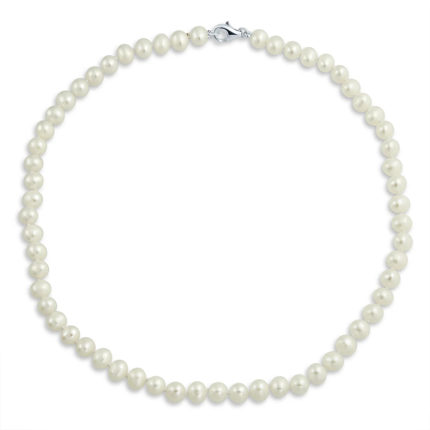 Classic Bridal 7MM White Freshwater Pearl Necklace & 8MM Drop Pearl Earrings Set - Image 3