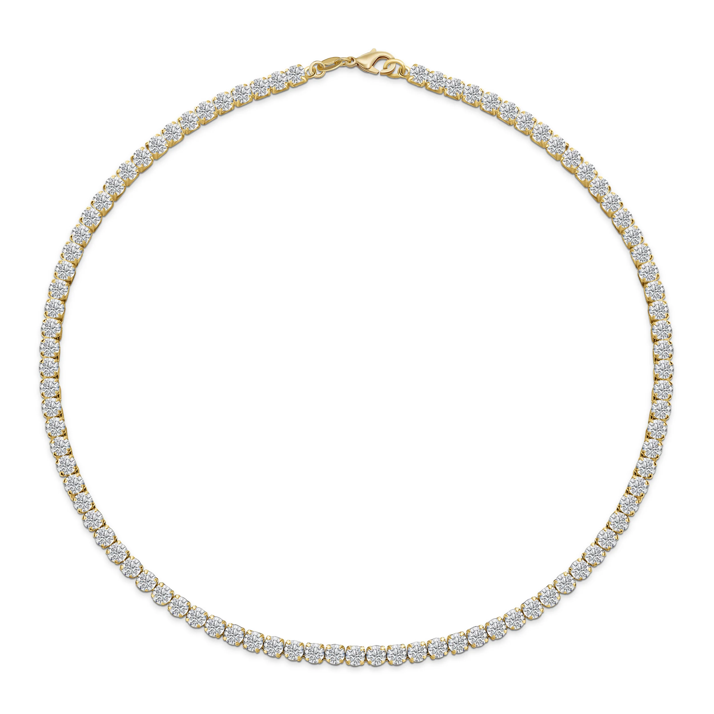 Bridal CZ Round Prong Set Collar Necklace 14K Gold Plated