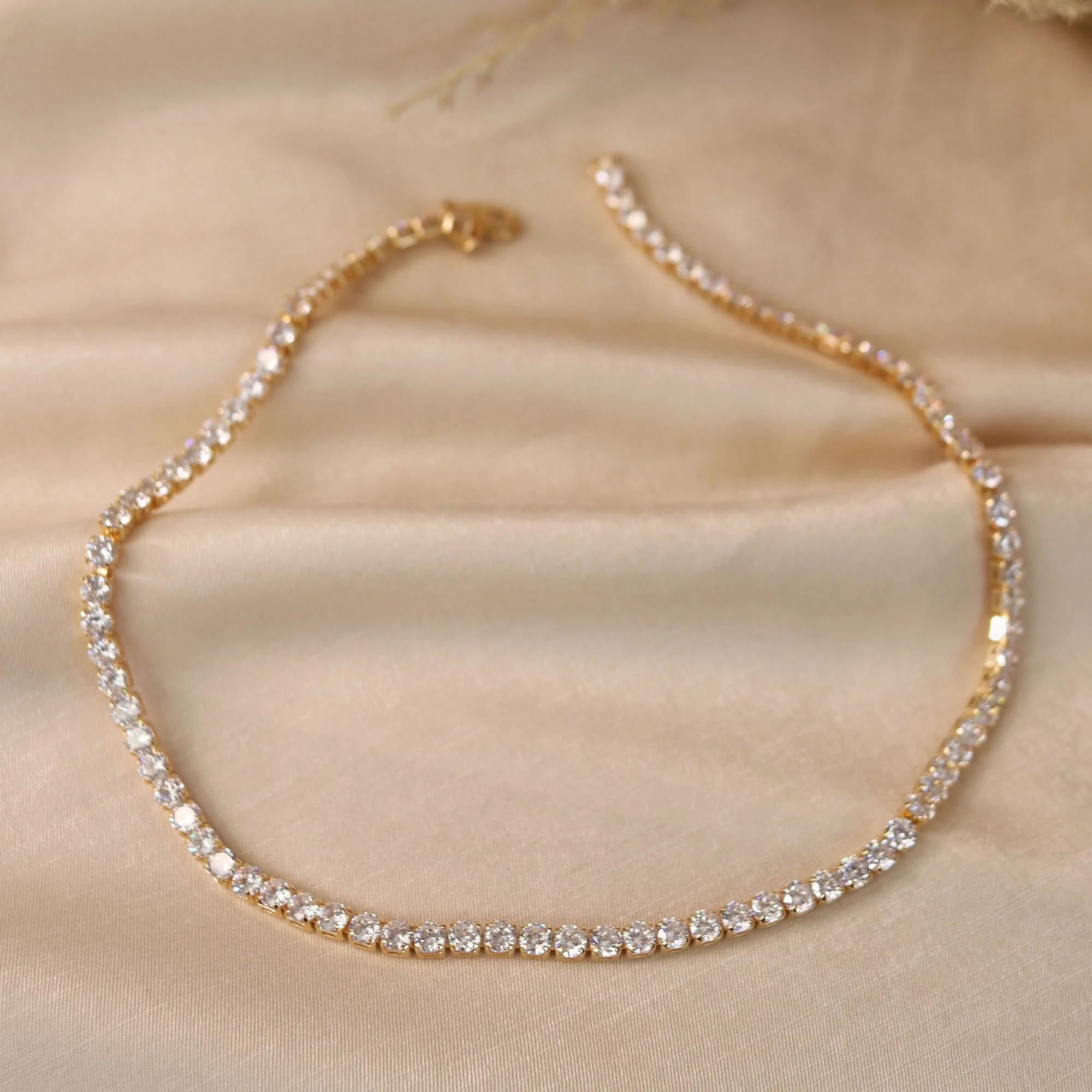 Bridal CZ Round Prong Set Collar Necklace 14K Gold Plated - Image 5