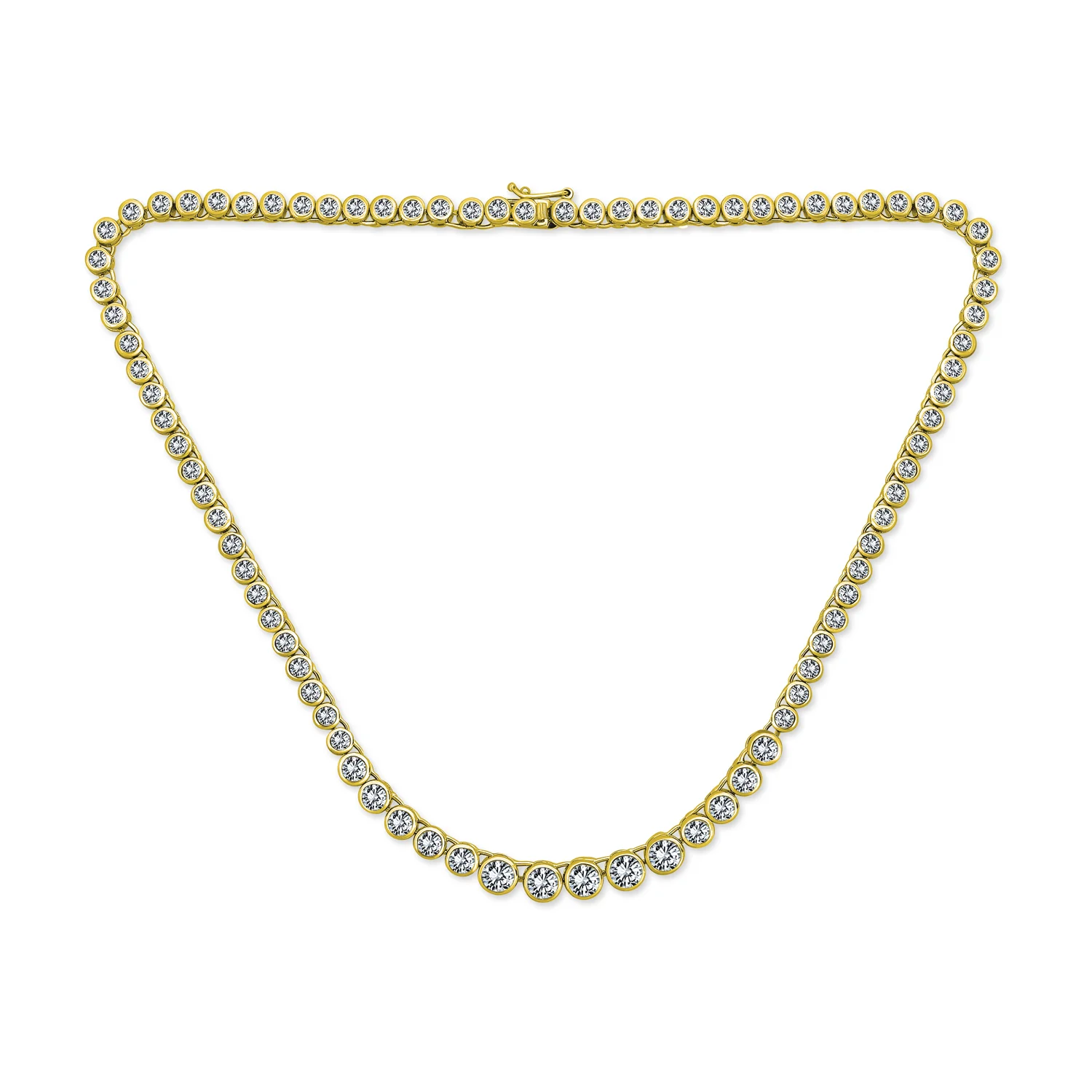 Cocktail Cubic Zirconia Bezel Set CZ Graduated Tennis Necklace Collar Silver Plated