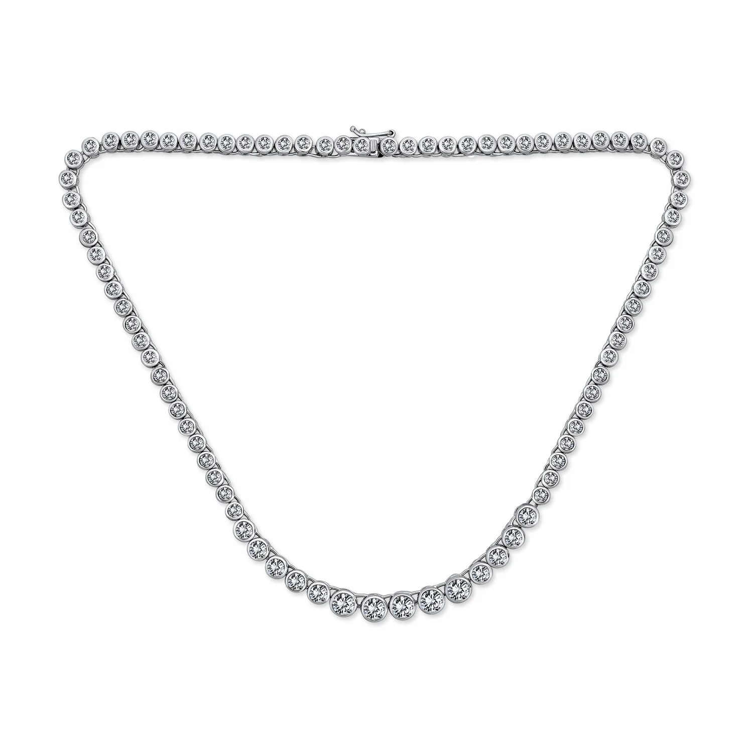 Cocktail Cubic Zirconia Bezel Set CZ Graduated Tennis Necklace Collar Silver Plated - Image 2