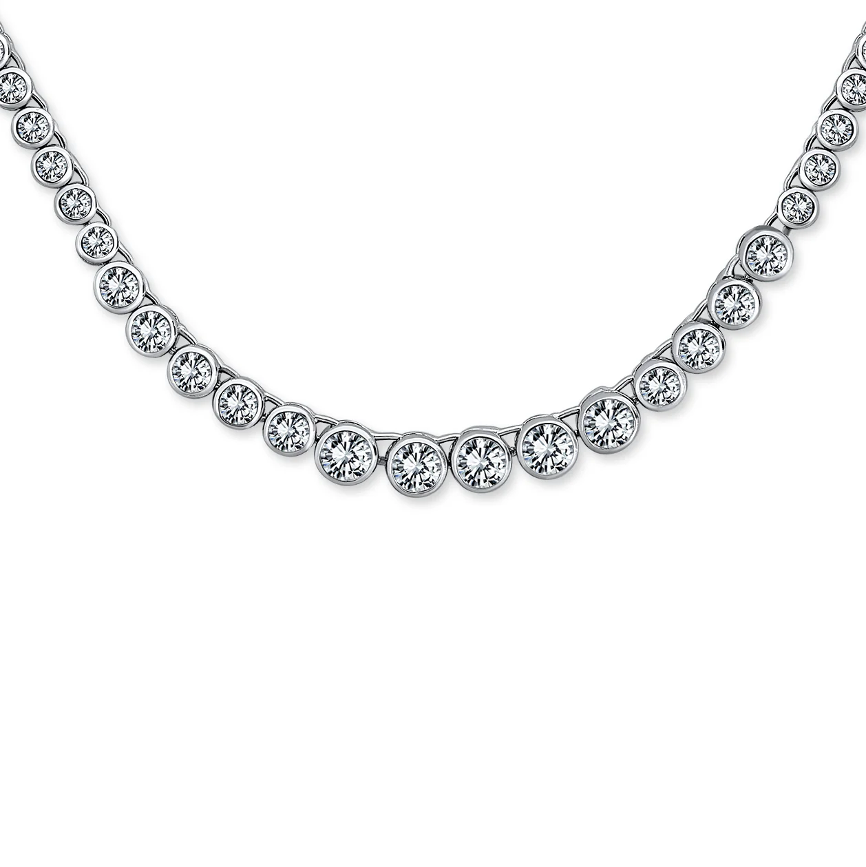 Cocktail Cubic Zirconia Bezel Set CZ Graduated Tennis Necklace Collar Silver Plated - Image 4