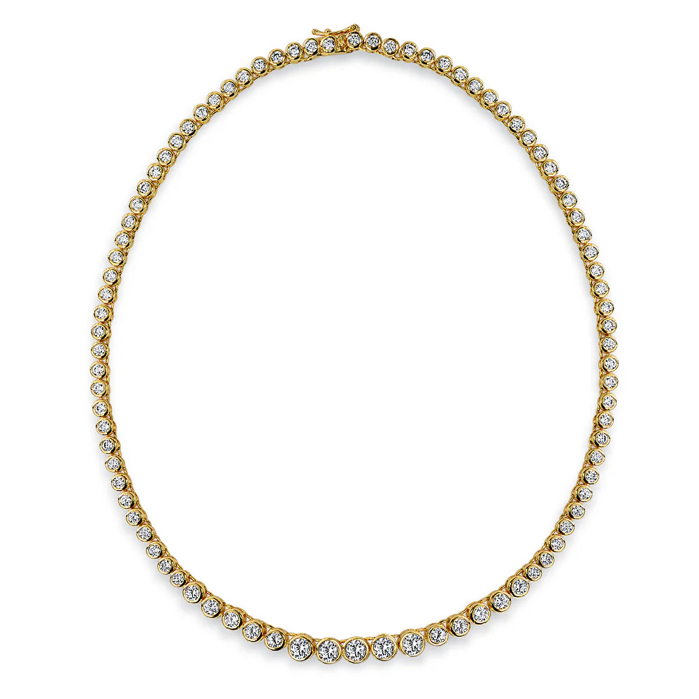 Cocktail Cubic Zirconia Bezel Set CZ Graduated Tennis Necklace Collar Silver Plated - Image 5