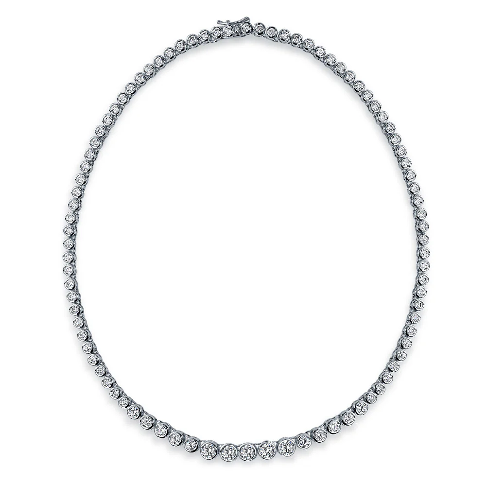 Cocktail Cubic Zirconia Bezel Set CZ Graduated Tennis Necklace Collar Silver Plated - Image 6