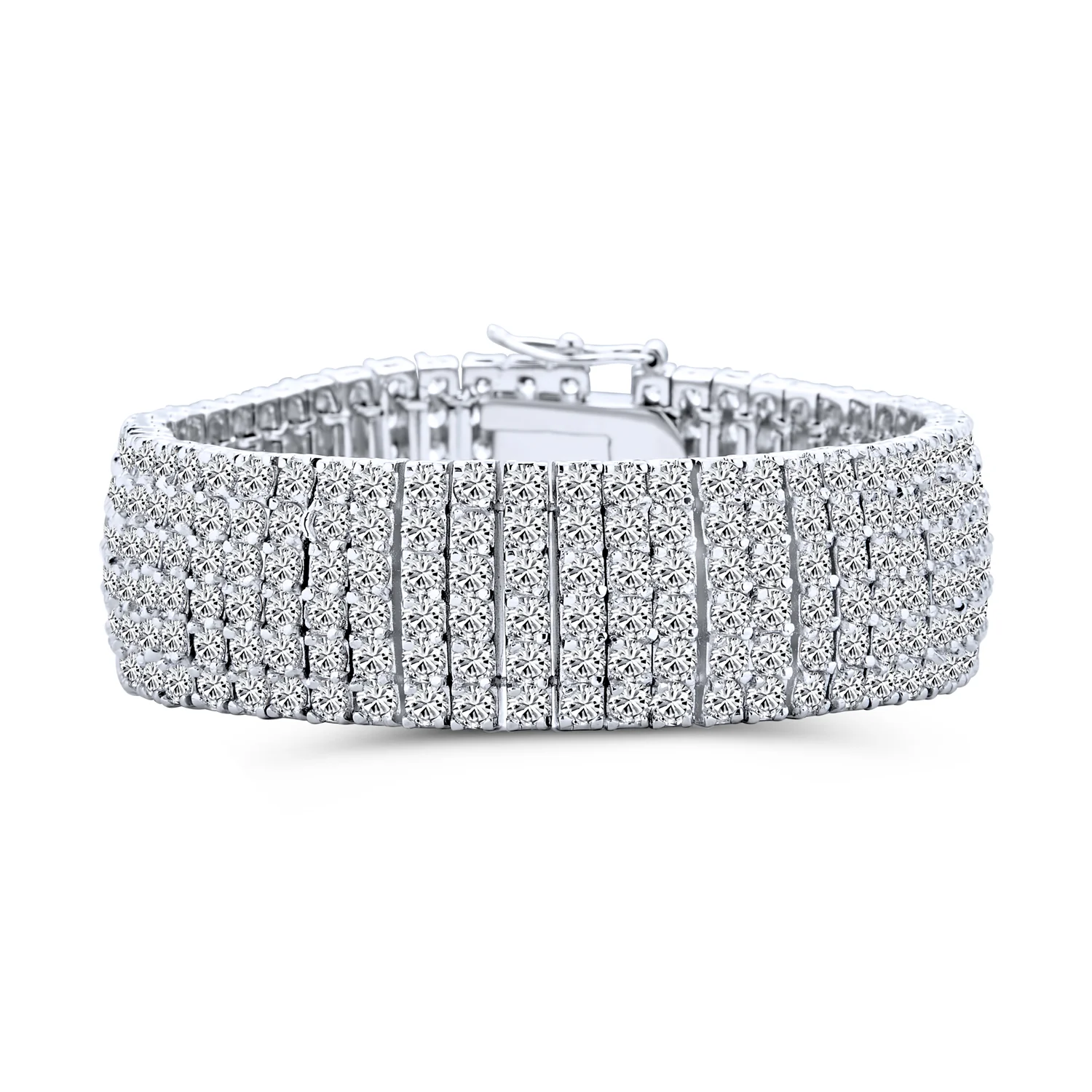 Bridal Special Occasion Jewelry Six Row Fashion Statement CZ Cubic Zirconia Wide Tennis Bracelet