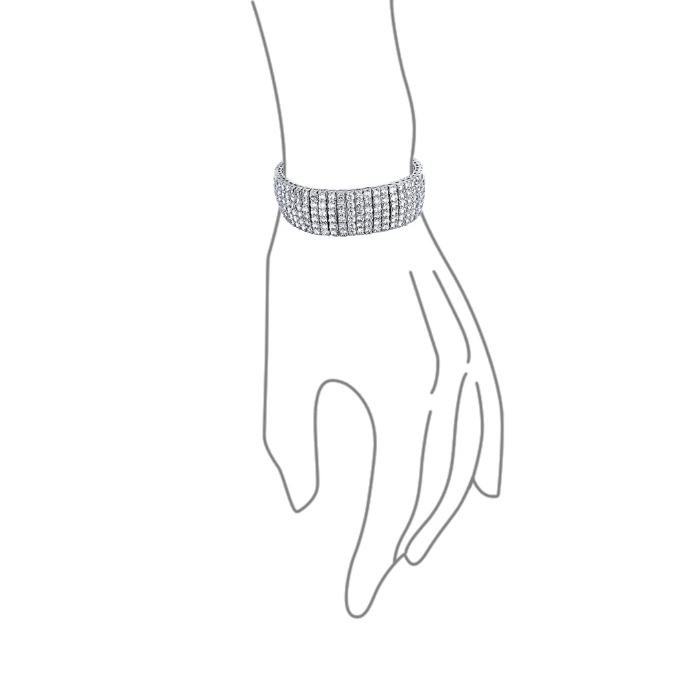 Bridal Special Occasion Jewelry Six Row Fashion Statement CZ Cubic Zirconia Wide Tennis Bracelet - Image 2