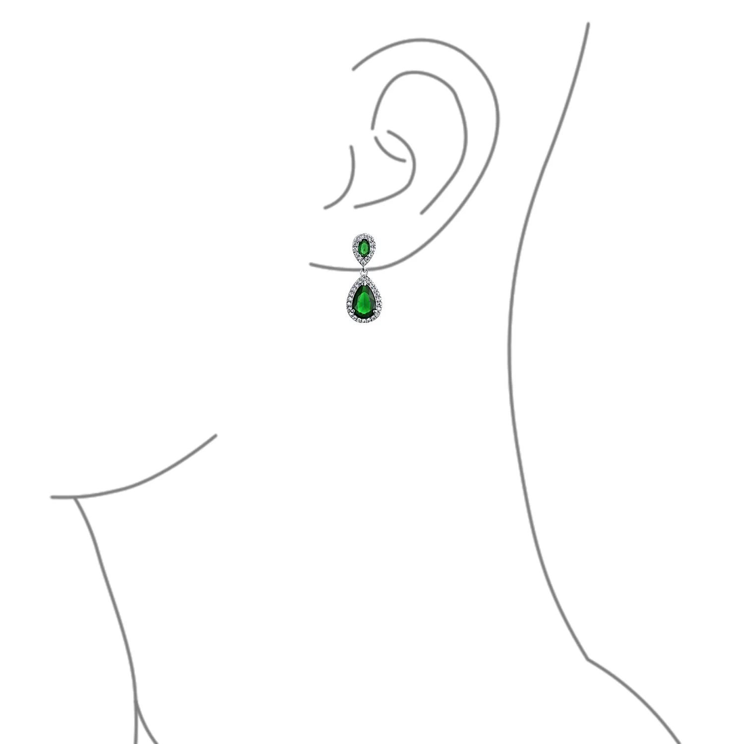 Cubic Zirconia Pave CZ Halo Pear Shaped Teardrop Dangle Statement Earrings - Image 10