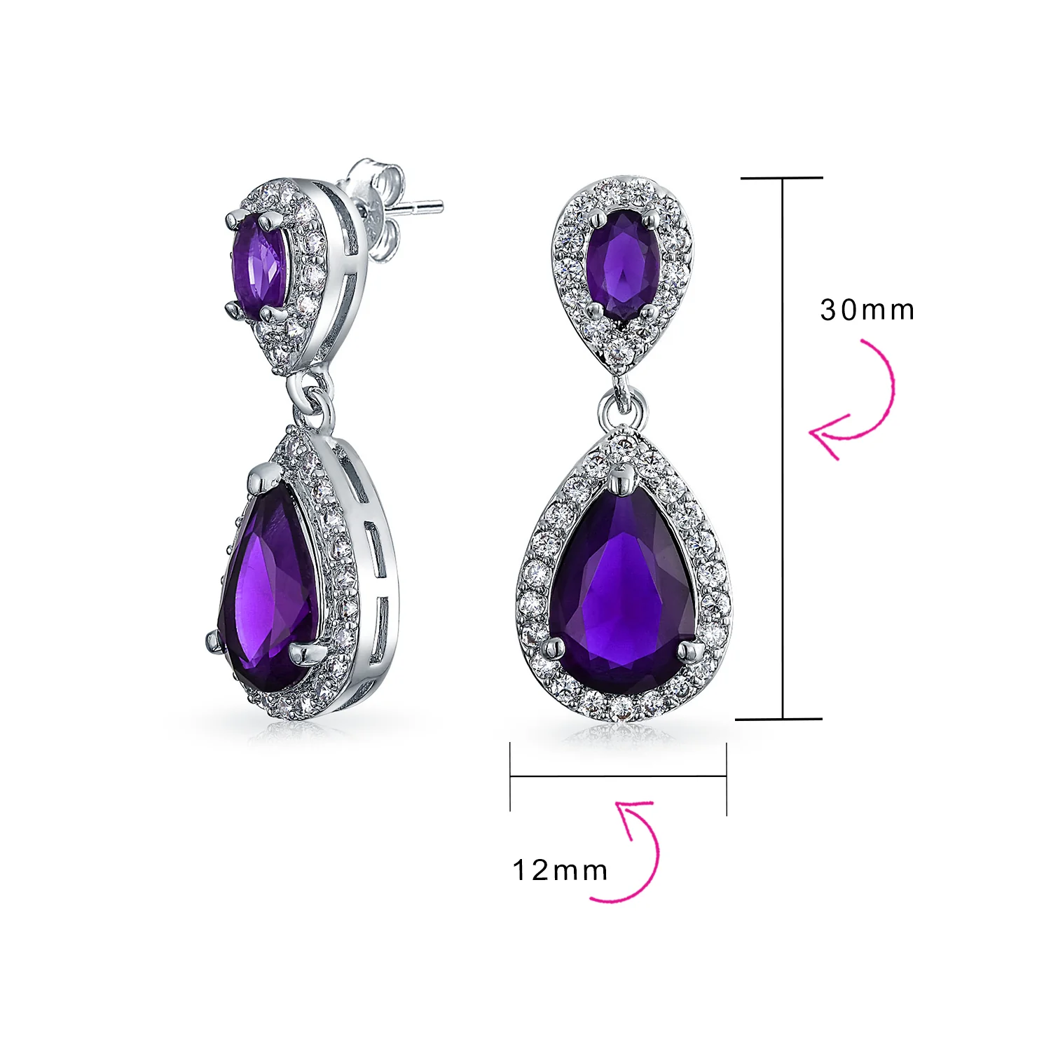 Cubic Zirconia Pave CZ Halo Pear Shaped Teardrop Dangle Statement Earrings - Image 13