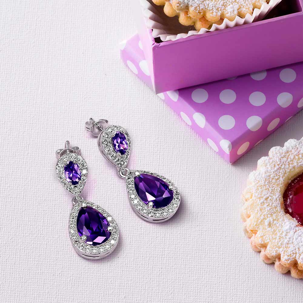 Cubic Zirconia Pave CZ Halo Pear Shaped Teardrop Dangle Statement Earrings - Image 17