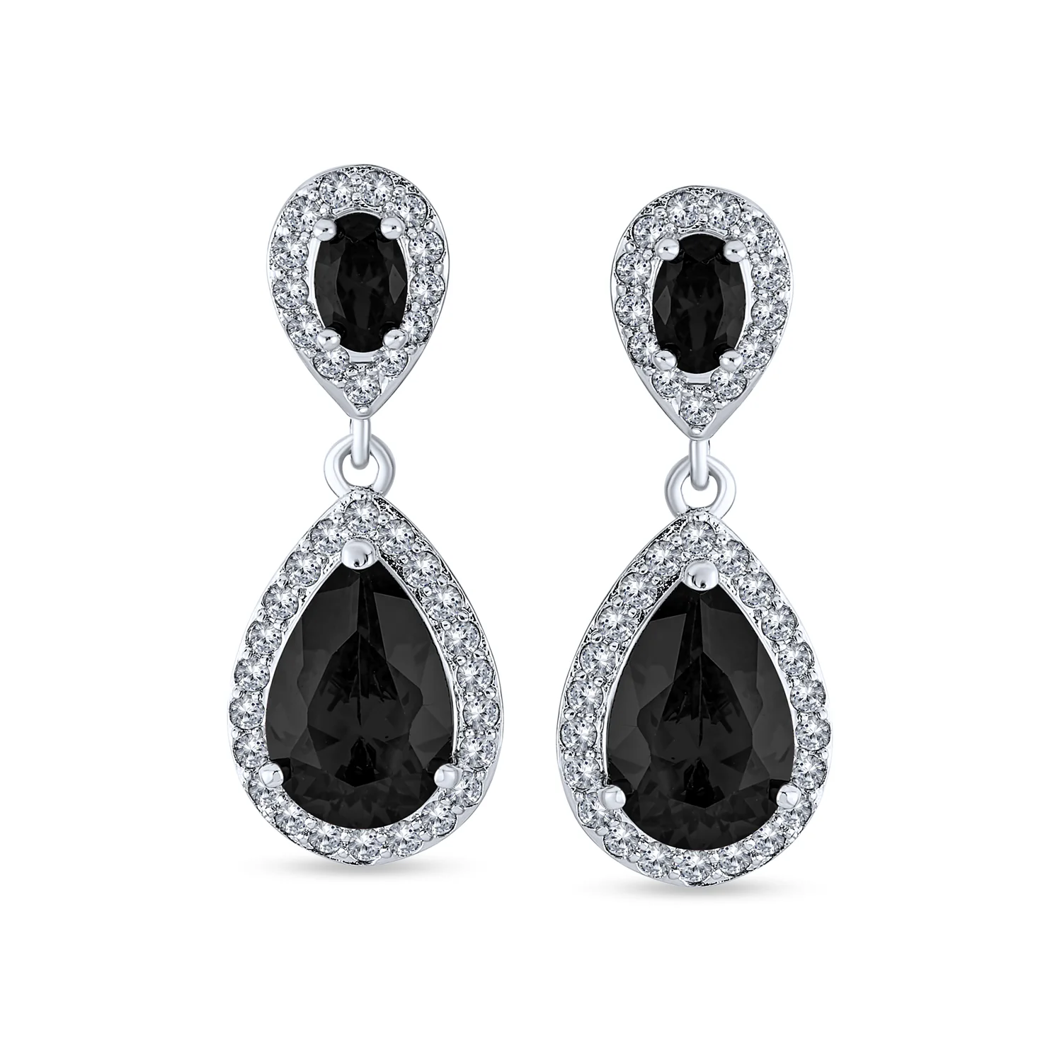 Cubic Zirconia Pave CZ Halo Pear Shaped Teardrop Dangle Statement Earrings - Image 7