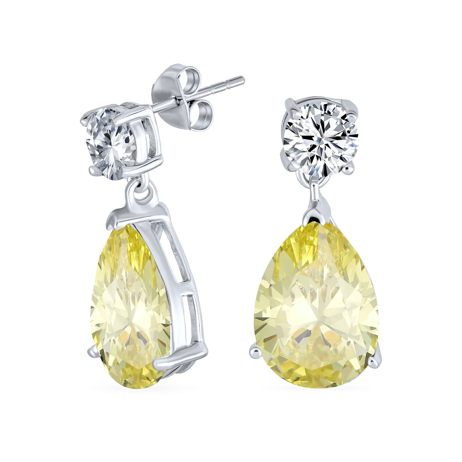 Bridal CZ Dangle Chandelier Earrings 14K Gold Plated Silver