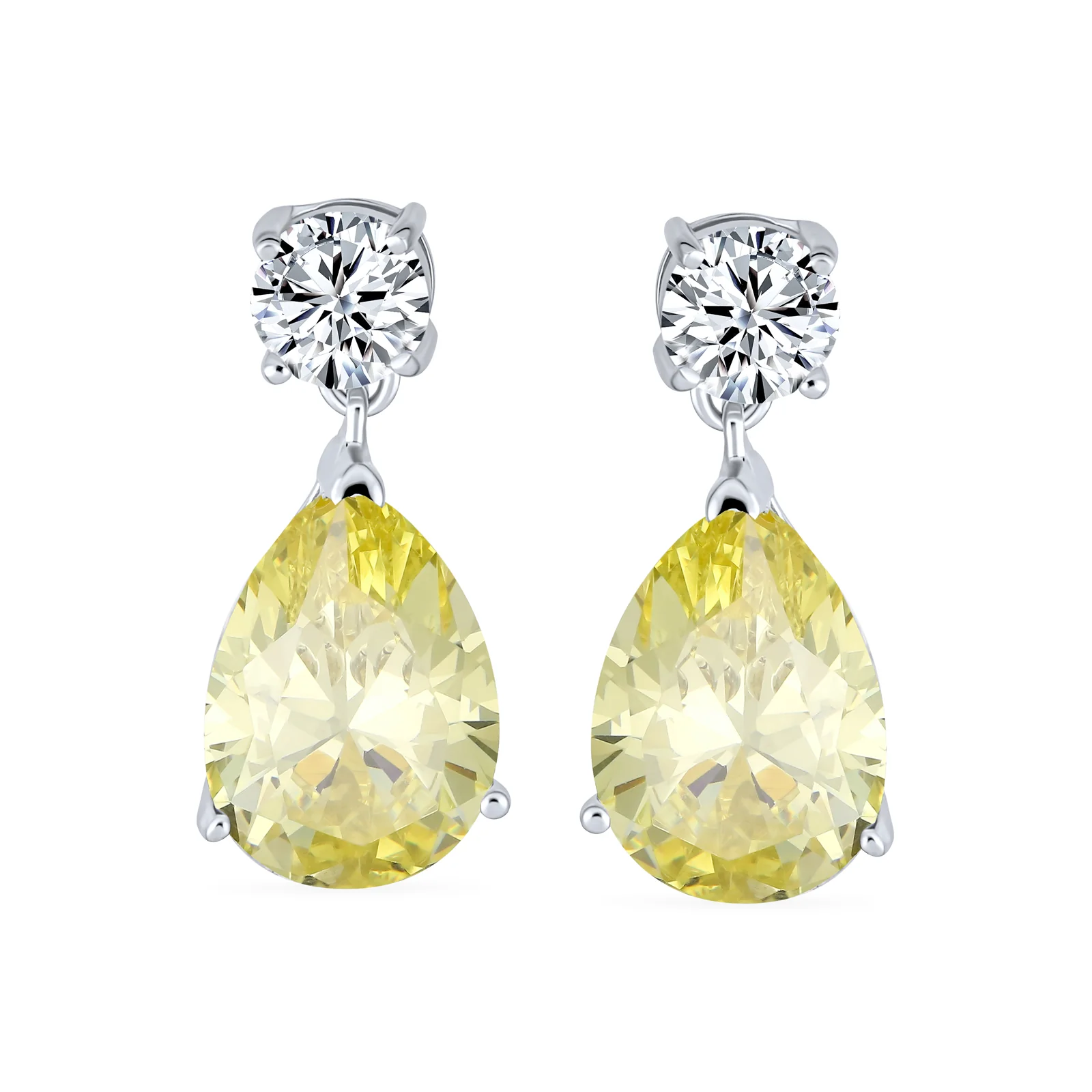 Bridal CZ Dangle Chandelier Earrings 14K Gold Plated Silver - Image 2