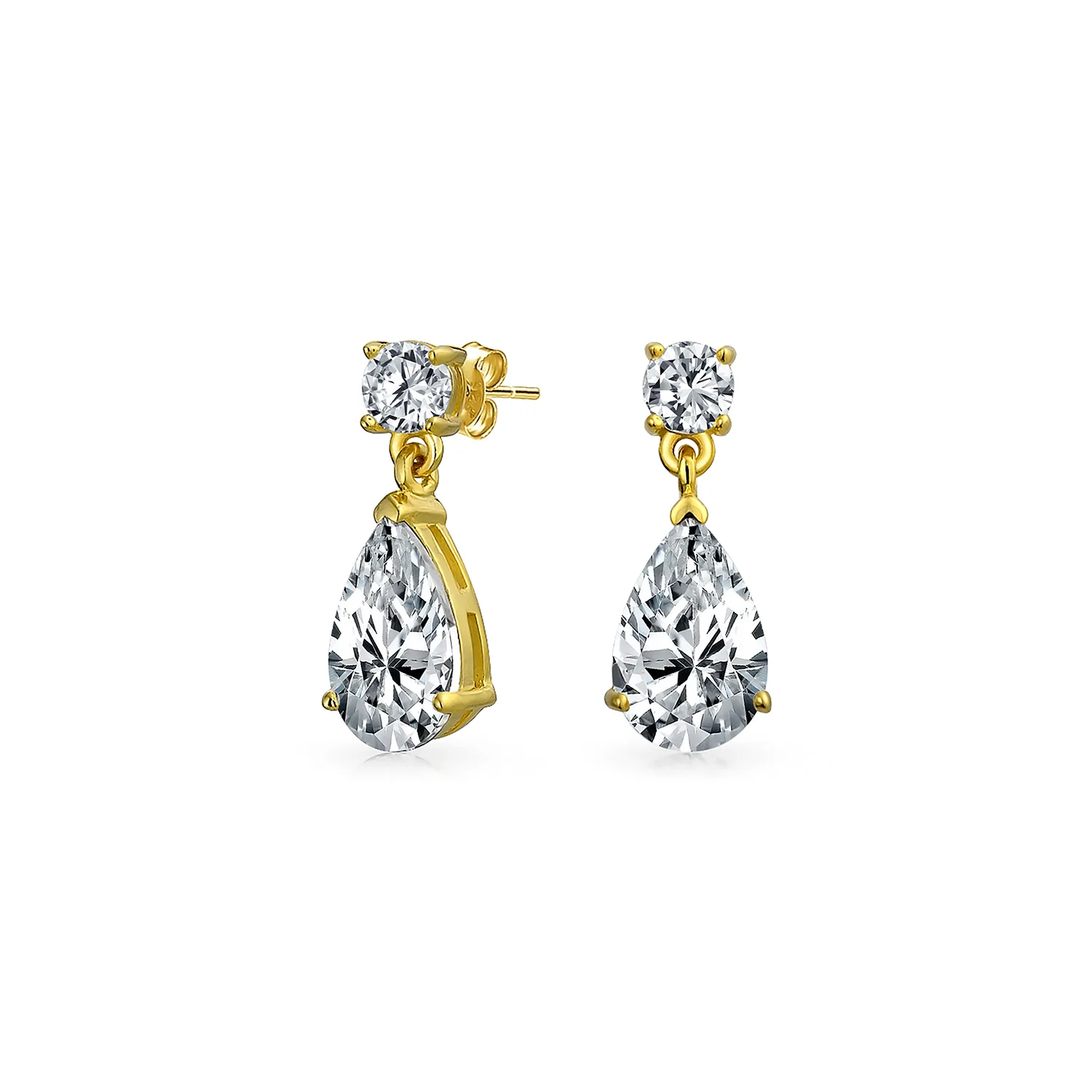 Bridal CZ Dangle Chandelier Earrings 14K Gold Plated Silver - Image 3