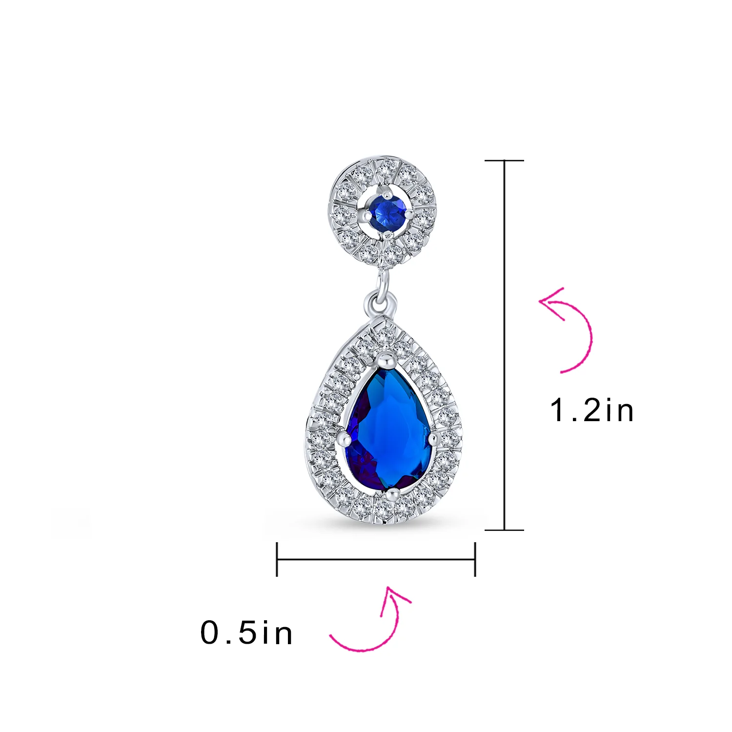 Classic Cocktail Cubic Zirconia Halo Red Teardrop CZ Drop Earrings Silver Plated - Image 10