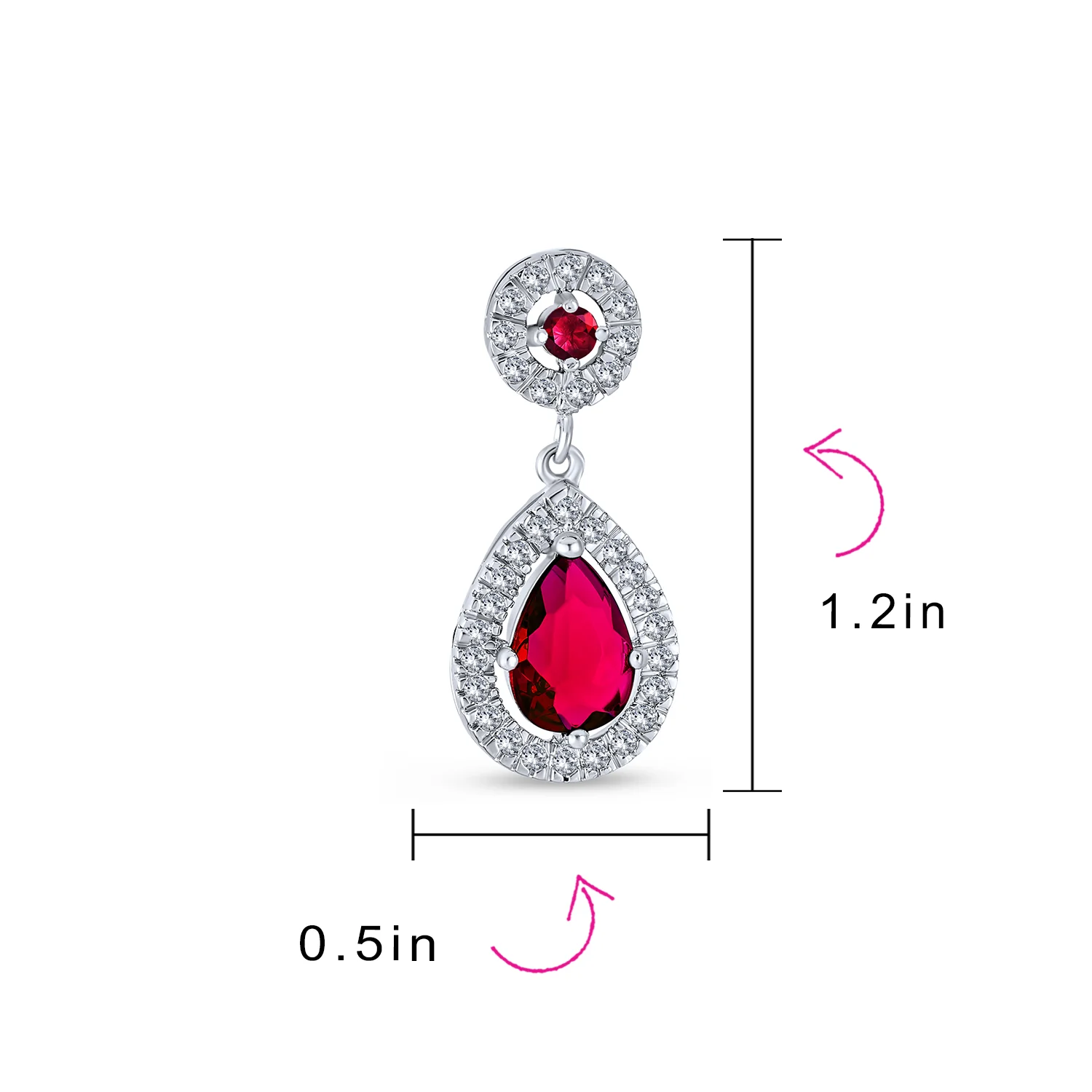 Classic Cocktail Cubic Zirconia Halo Red Teardrop CZ Drop Earrings Silver Plated - Image 12