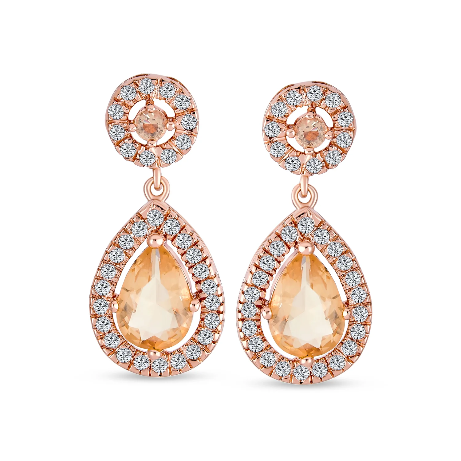 Classic Cocktail Cubic Zirconia Halo Red Teardrop CZ Drop Earrings Silver Plated - Image 5