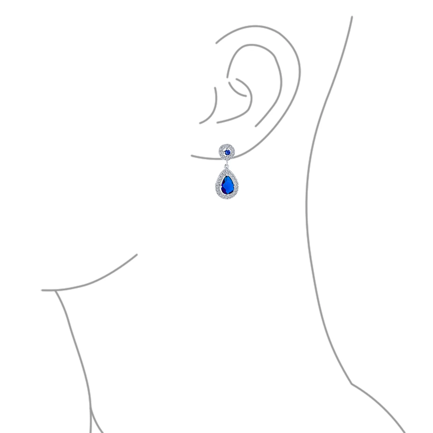 Classic Cocktail Cubic Zirconia Halo Red Teardrop CZ Drop Earrings Silver Plated - Image 7