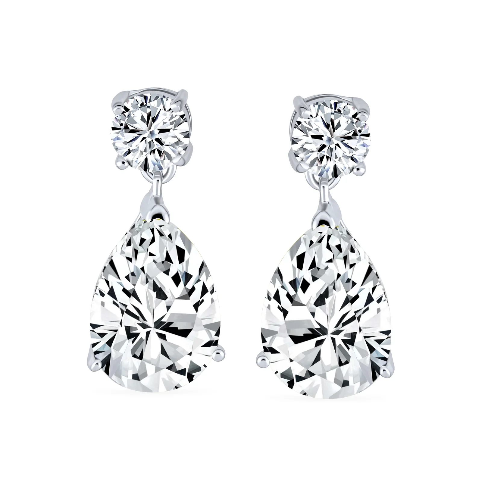 Bridal CZ Dangle Chandelier Earrings 14K Gold Plated Silver - Image 4