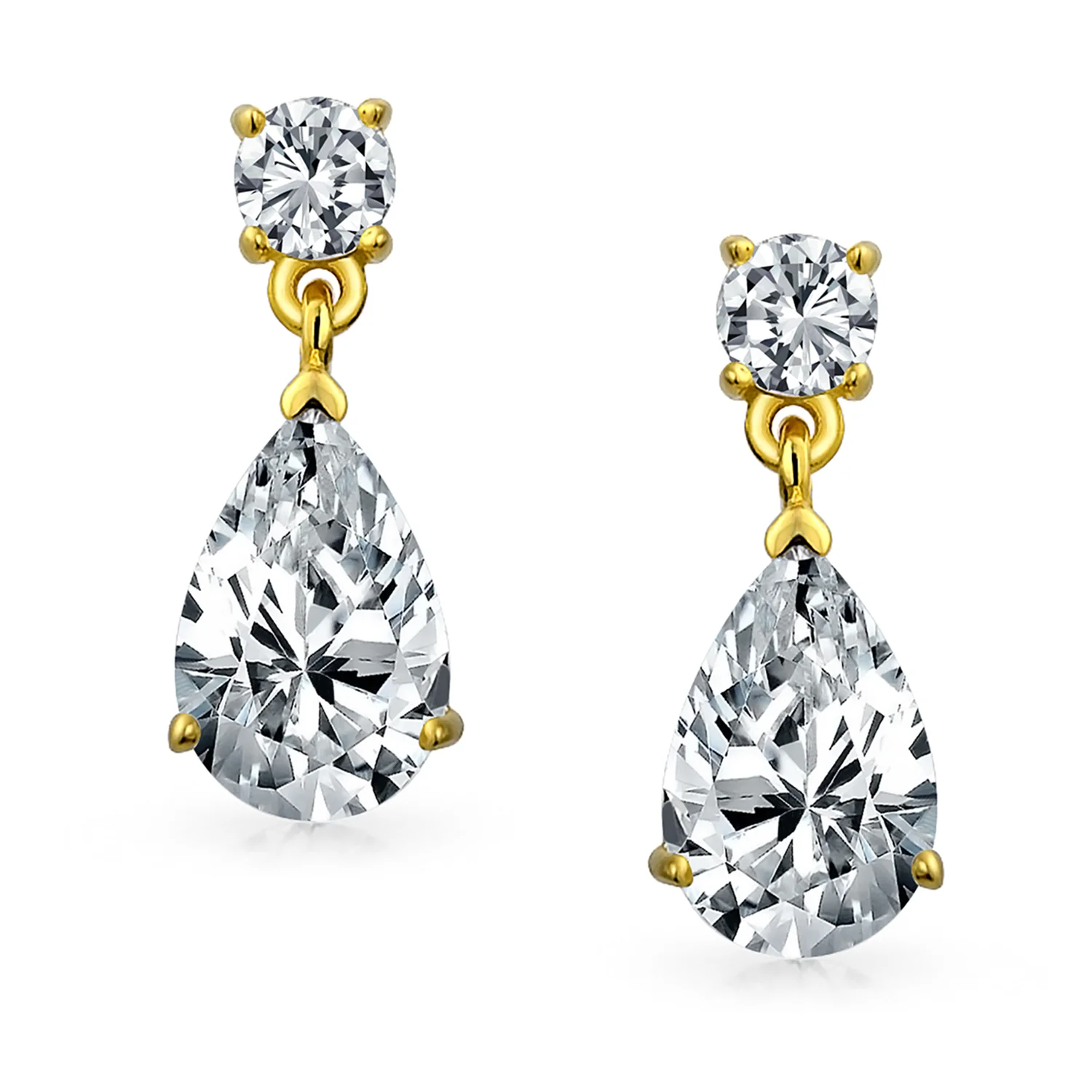 Bridal CZ Dangle Chandelier Earrings 14K Gold Plated Silver - Image 5