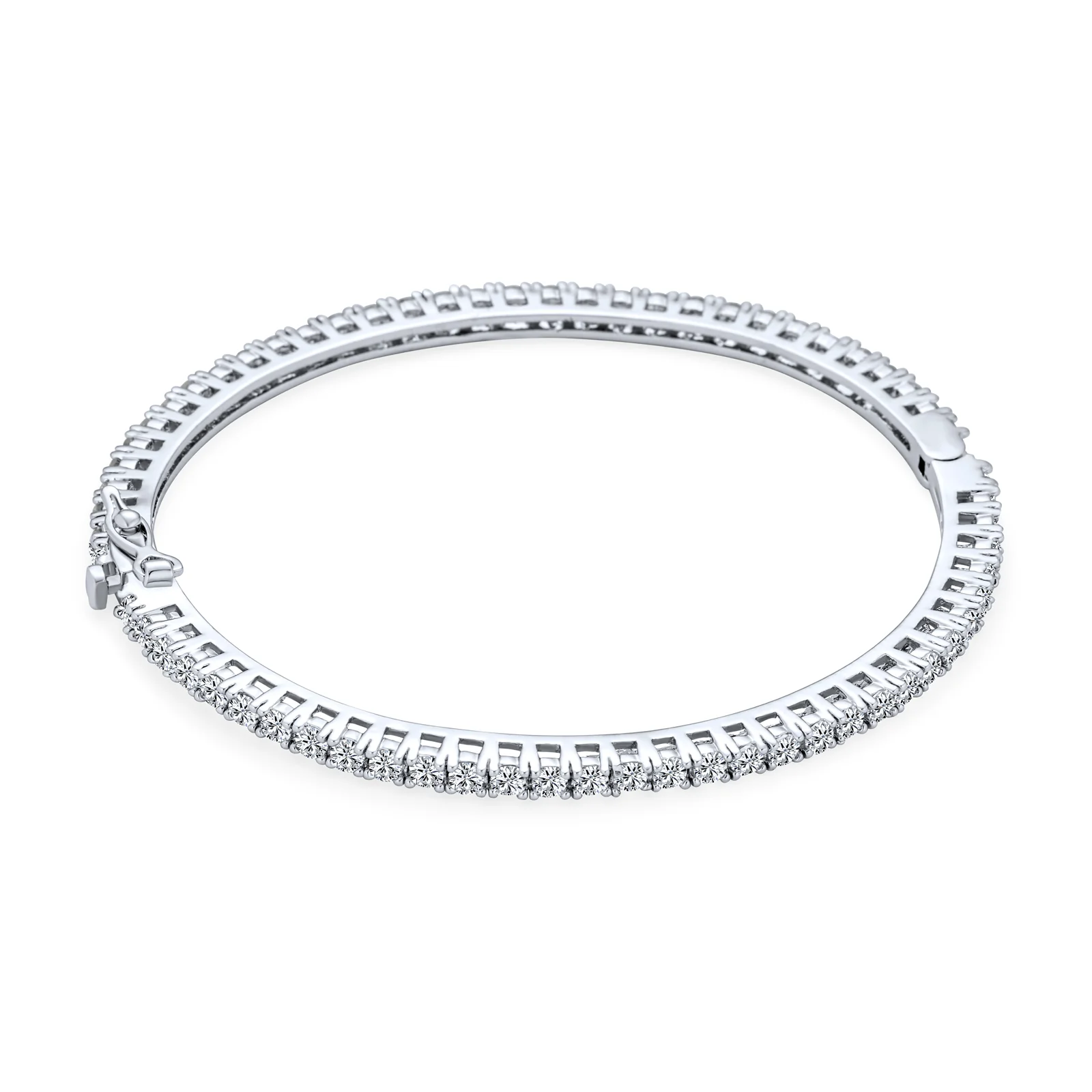 Cubic Zirconia Princess Cut CZ Stackable Eternity Tennis Bangle Bracelet Fits 7-7.5 Inch - Image 2
