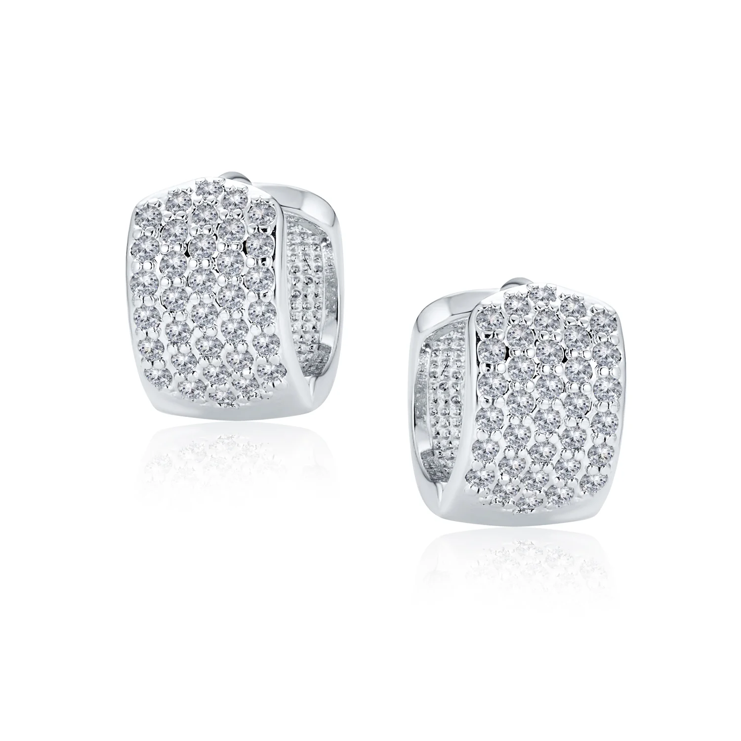 Classic Bridal CZ Hoop Earrings 4-Row Pave Silver Plated 0.5" Diameter - Image 2